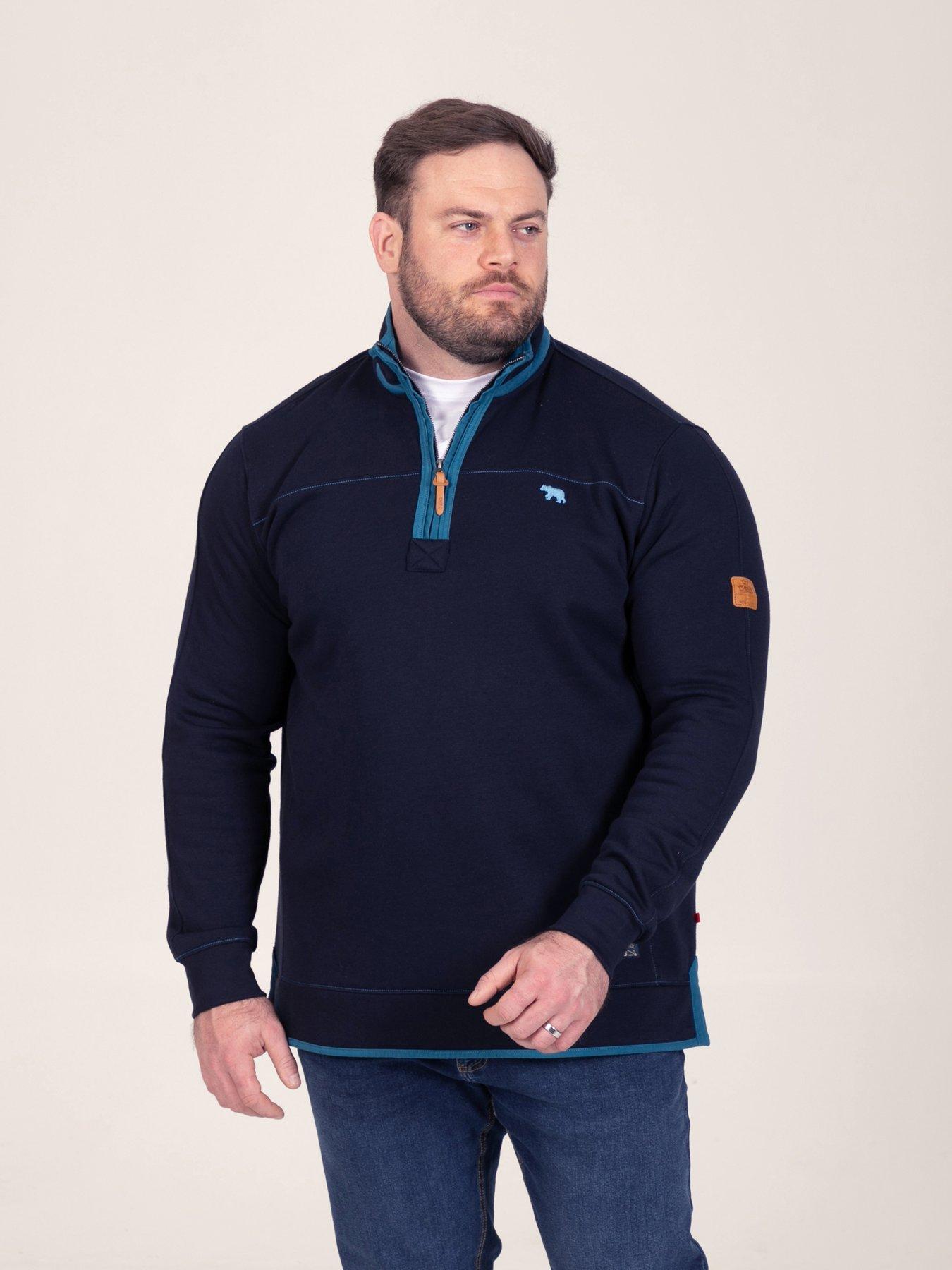 Image 1 of 7 of D555 Navy 1/4 Zip Neck Fleece Sweatshirt With Bear Chest Embroidery
