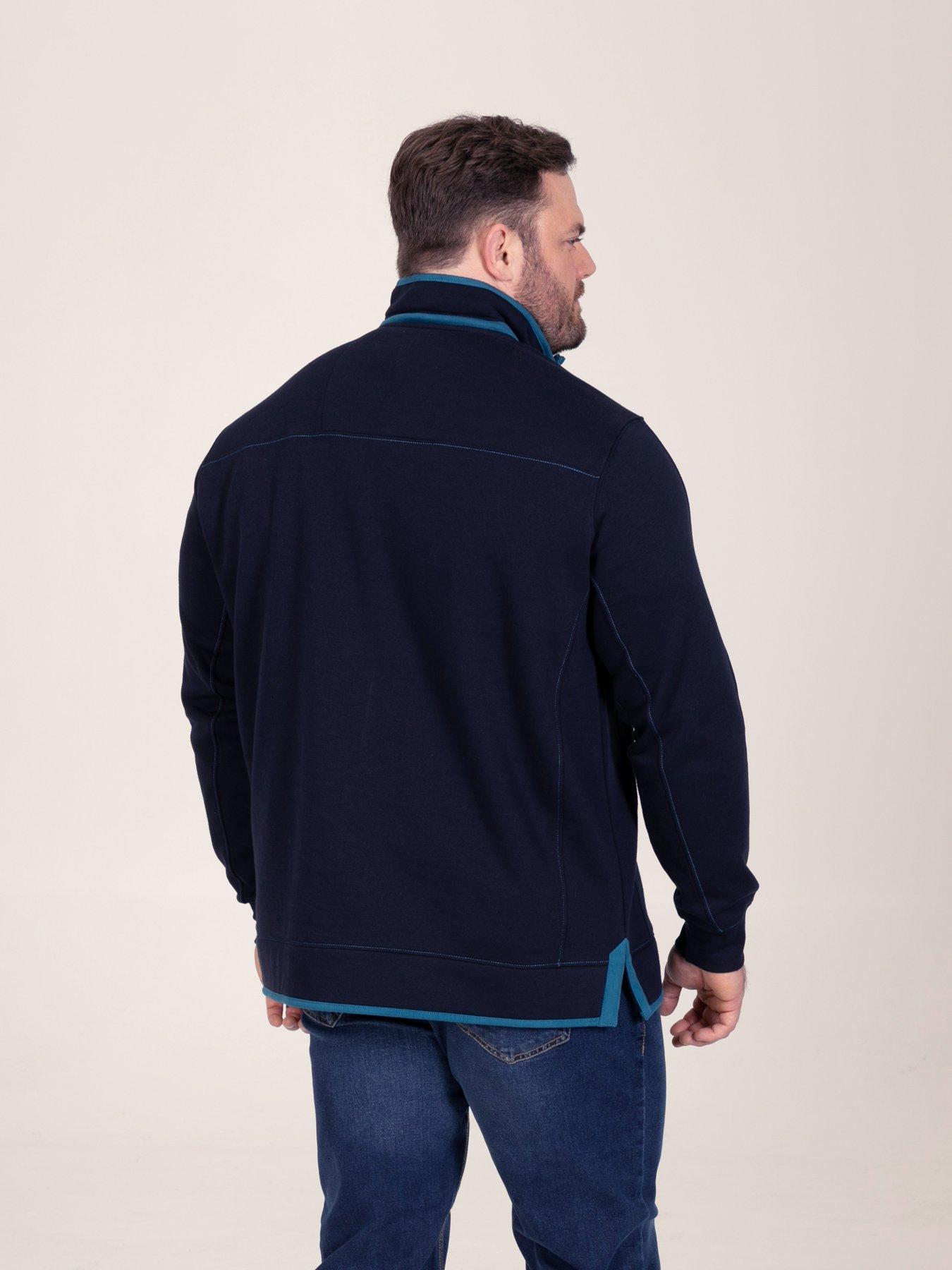 Image 2 of 7 of D555 Navy 1/4 Zip Neck Fleece Sweatshirt With Bear Chest Embroidery