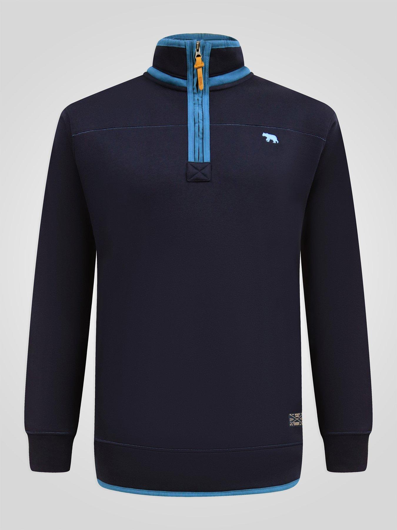 Image 6 of 7 of D555 Navy 1/4 Zip Neck Fleece Sweatshirt With Bear Chest Embroidery