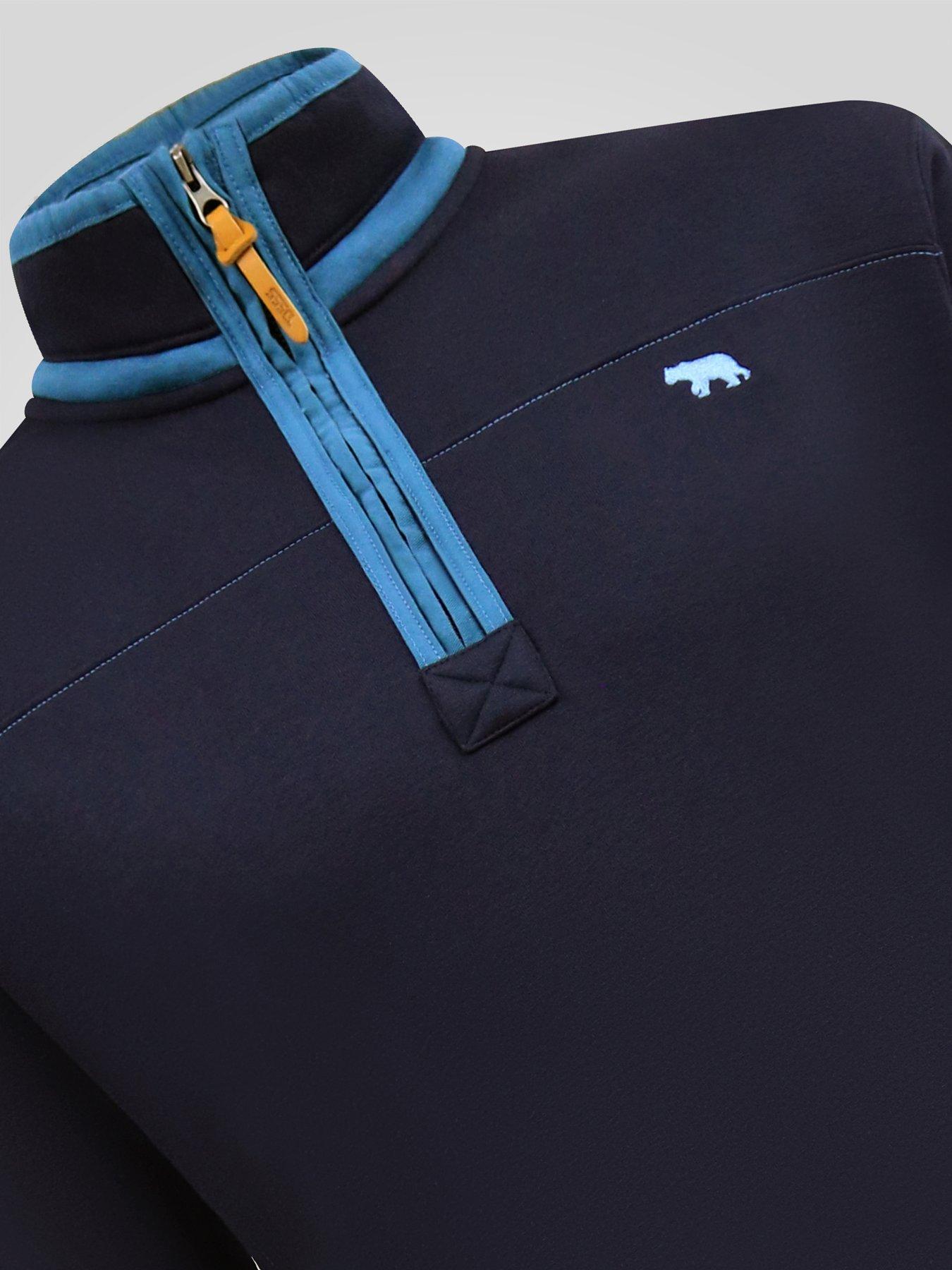 Image 7 of 7 of D555 Navy 1/4 Zip Neck Fleece Sweatshirt With Bear Chest Embroidery
