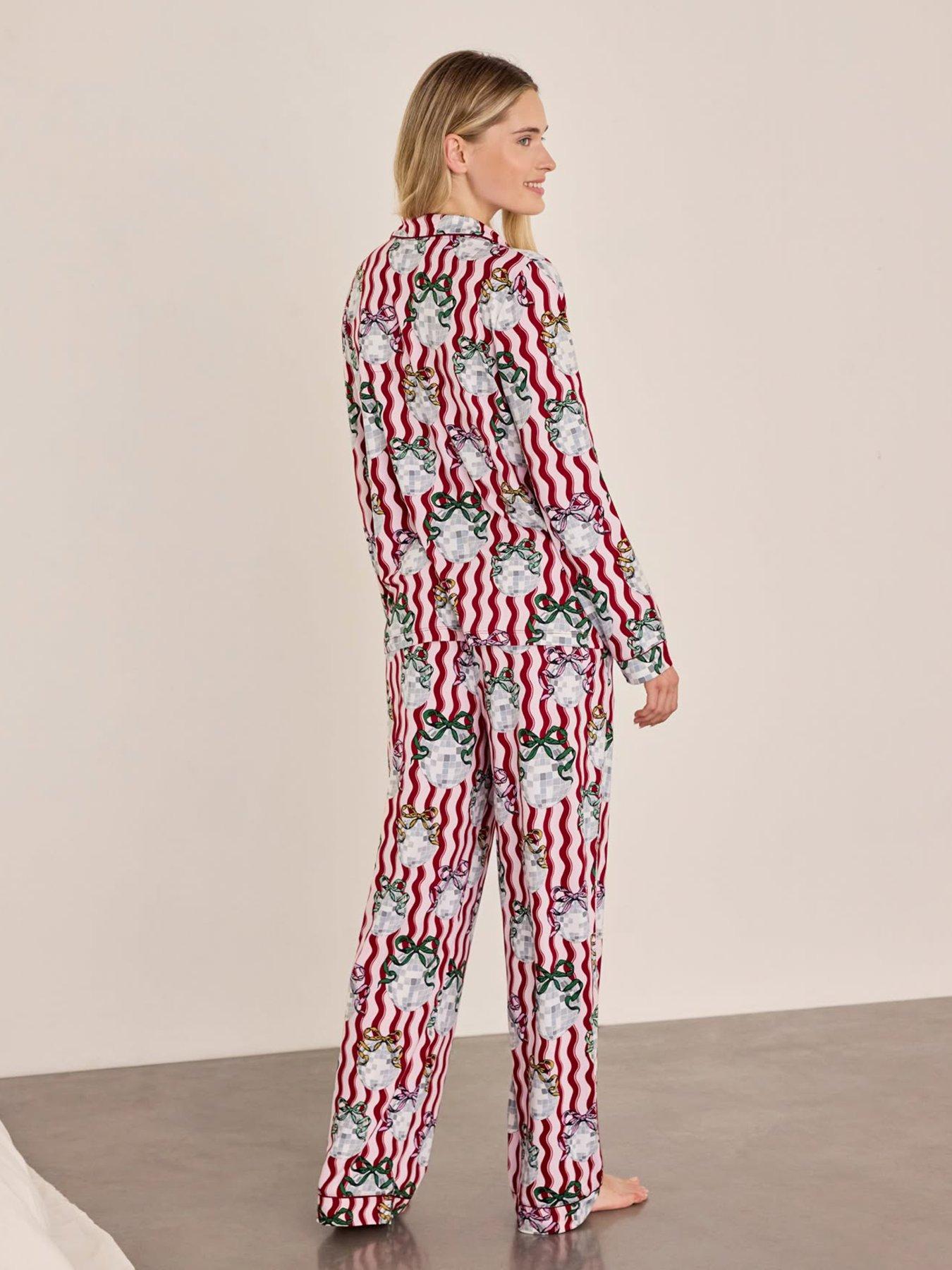 Image 2 of 7 of CHELSEA PEERS Chelsea Peers Wavy Stripe Disco Ball Print Long Pyjama Set - Pink