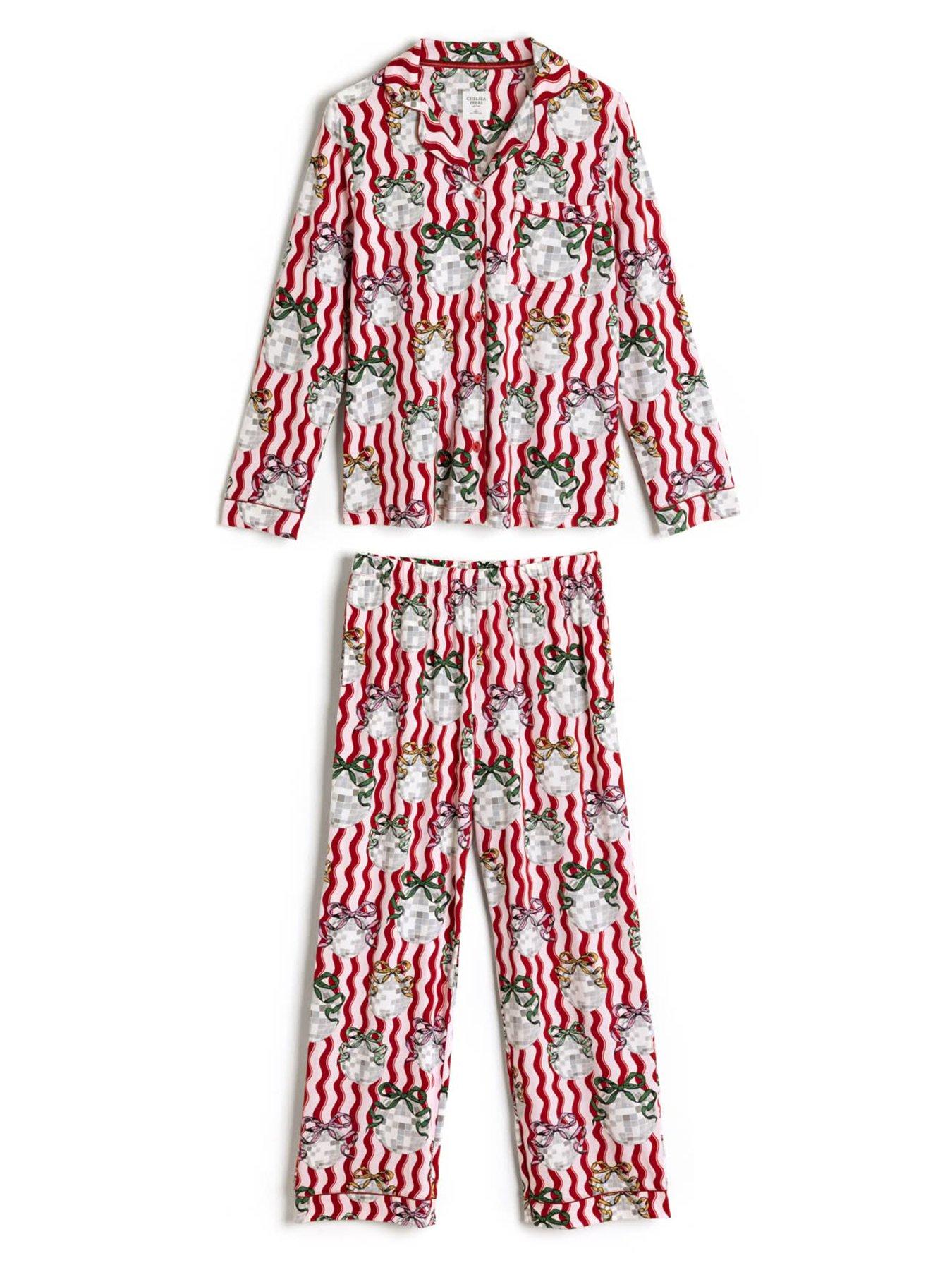 Image 7 of 7 of CHELSEA PEERS Chelsea Peers Wavy Stripe Disco Ball Print Long Pyjama Set - Pink