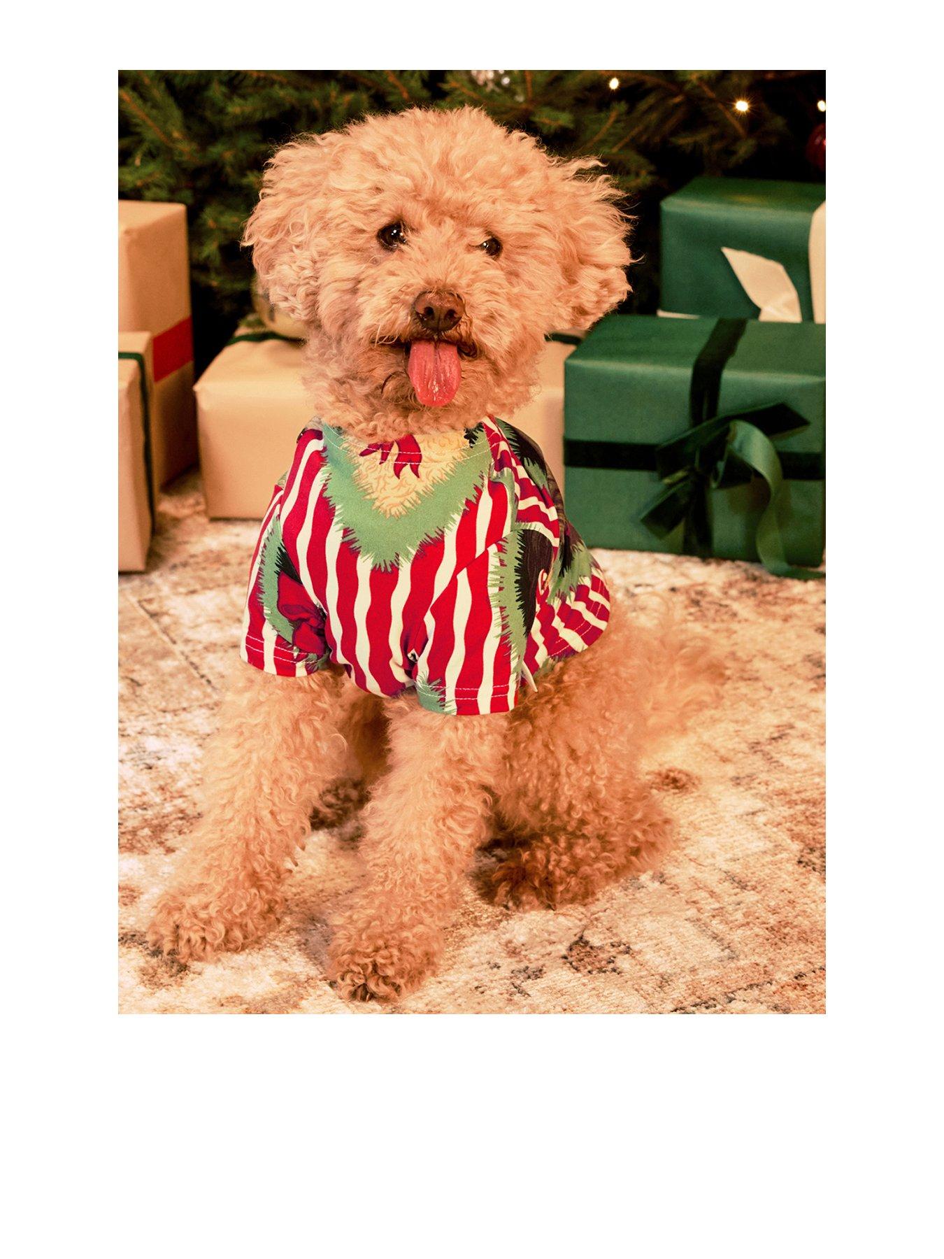 Image 1 of 4 of CHELSEA PEERS Pets Christmas Chip &amp; Friends Stripe Print Pyjama T-shirt - Red