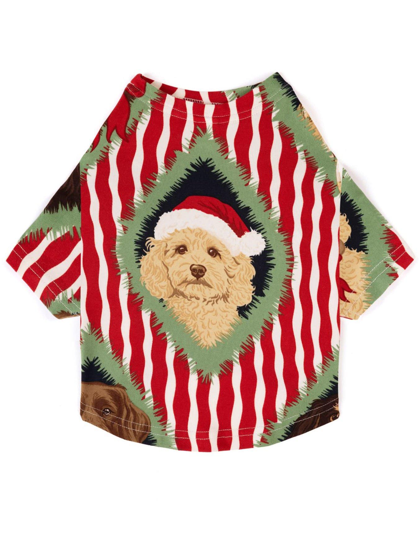 Image 2 of 4 of CHELSEA PEERS Pets Christmas Chip &amp; Friends Stripe Print Pyjama T-shirt - Red