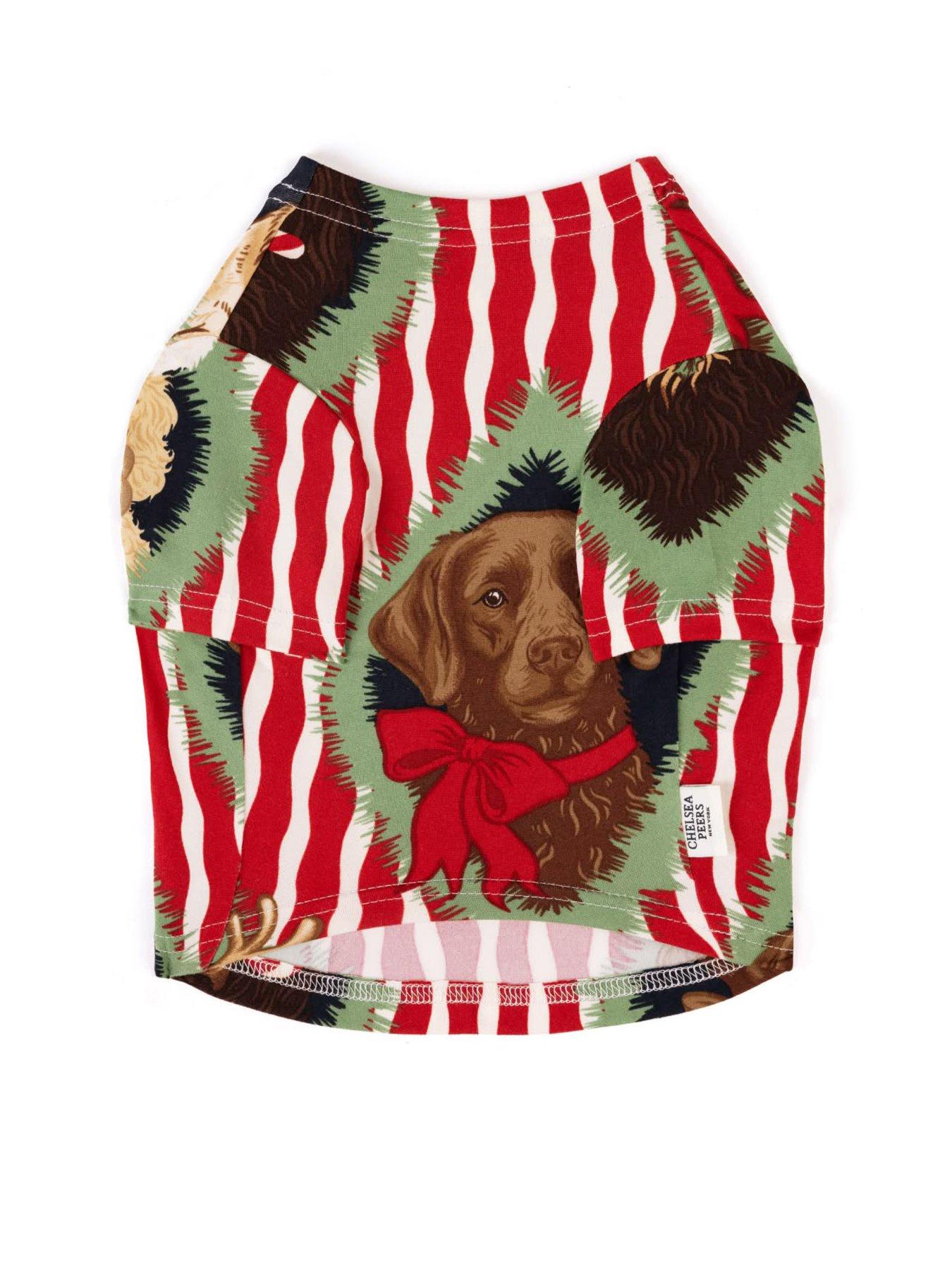 Image 3 of 4 of CHELSEA PEERS Pets Christmas Chip &amp; Friends Stripe Print Pyjama T-shirt - Red