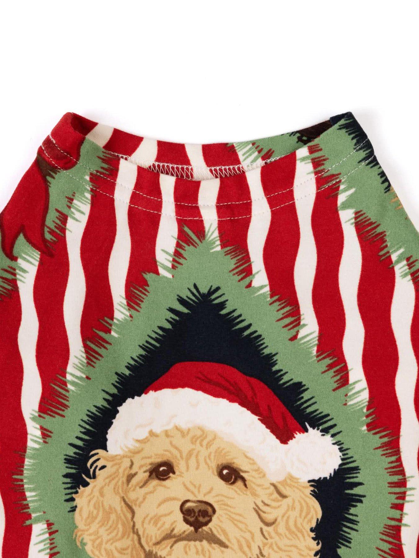 Image 4 of 4 of CHELSEA PEERS Pets Christmas Chip &amp; Friends Stripe Print Pyjama T-shirt - Red