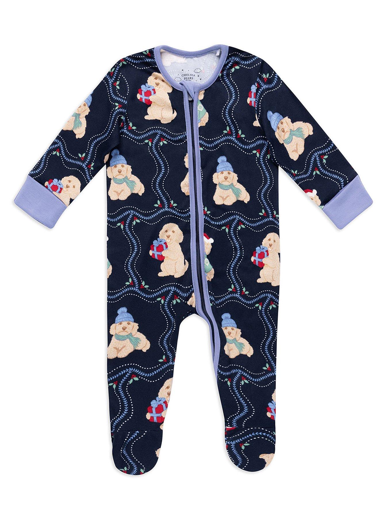 Image 1 of 3 of CHELSEA PEERS Baby Chip The Cockapoo Portraits Zip Sleepsuit - Dark Blue
