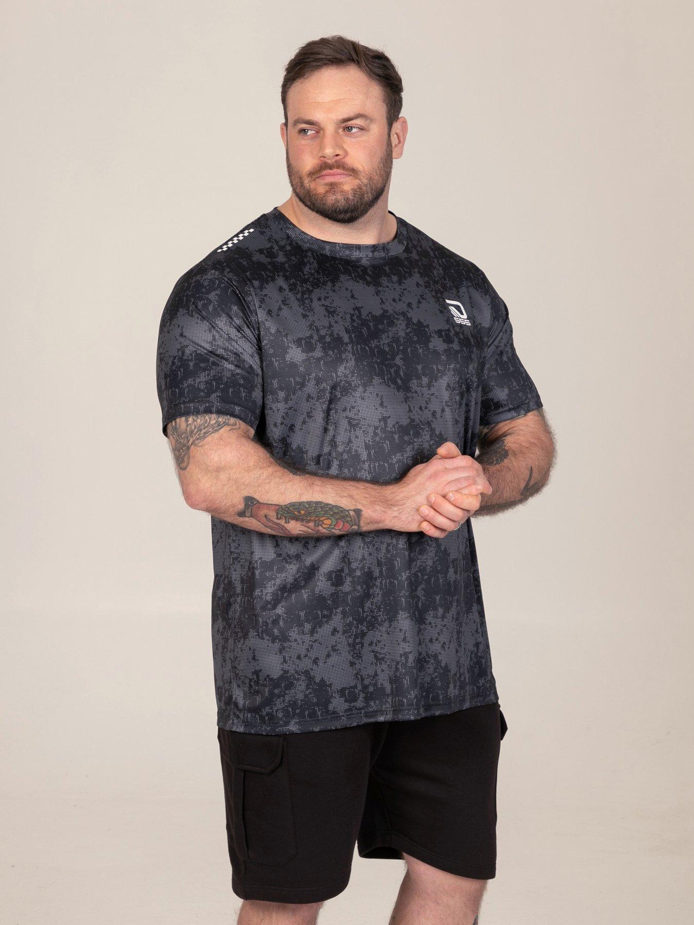 Image 1 of 6 of D555 Mens Big &amp; Tall Dry Wear Lightweight AOP Mesh Stripe T-Shirt - Black
