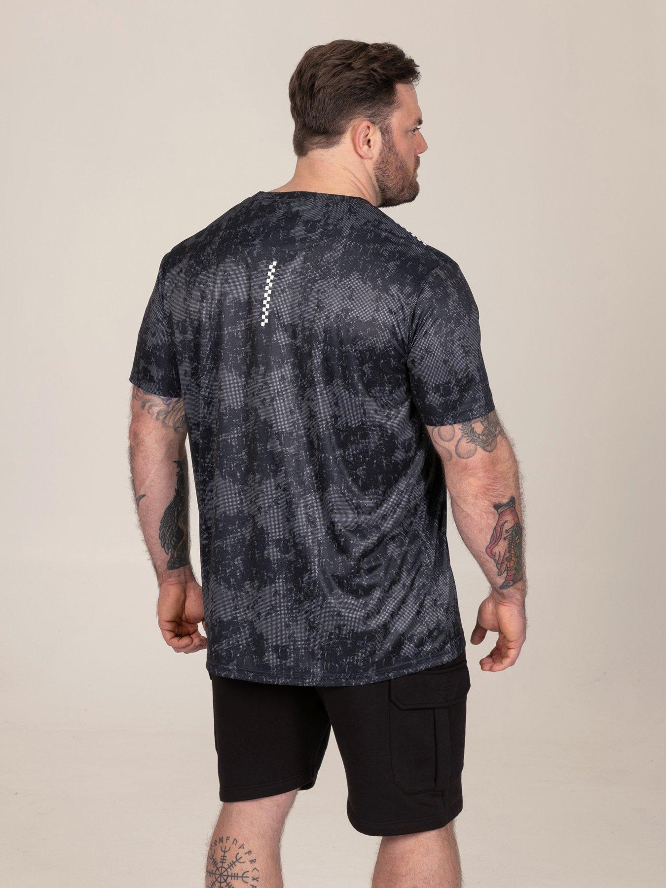 Image 2 of 6 of D555 Mens Big &amp; Tall Dry Wear Lightweight AOP Mesh Stripe T-Shirt - Black
