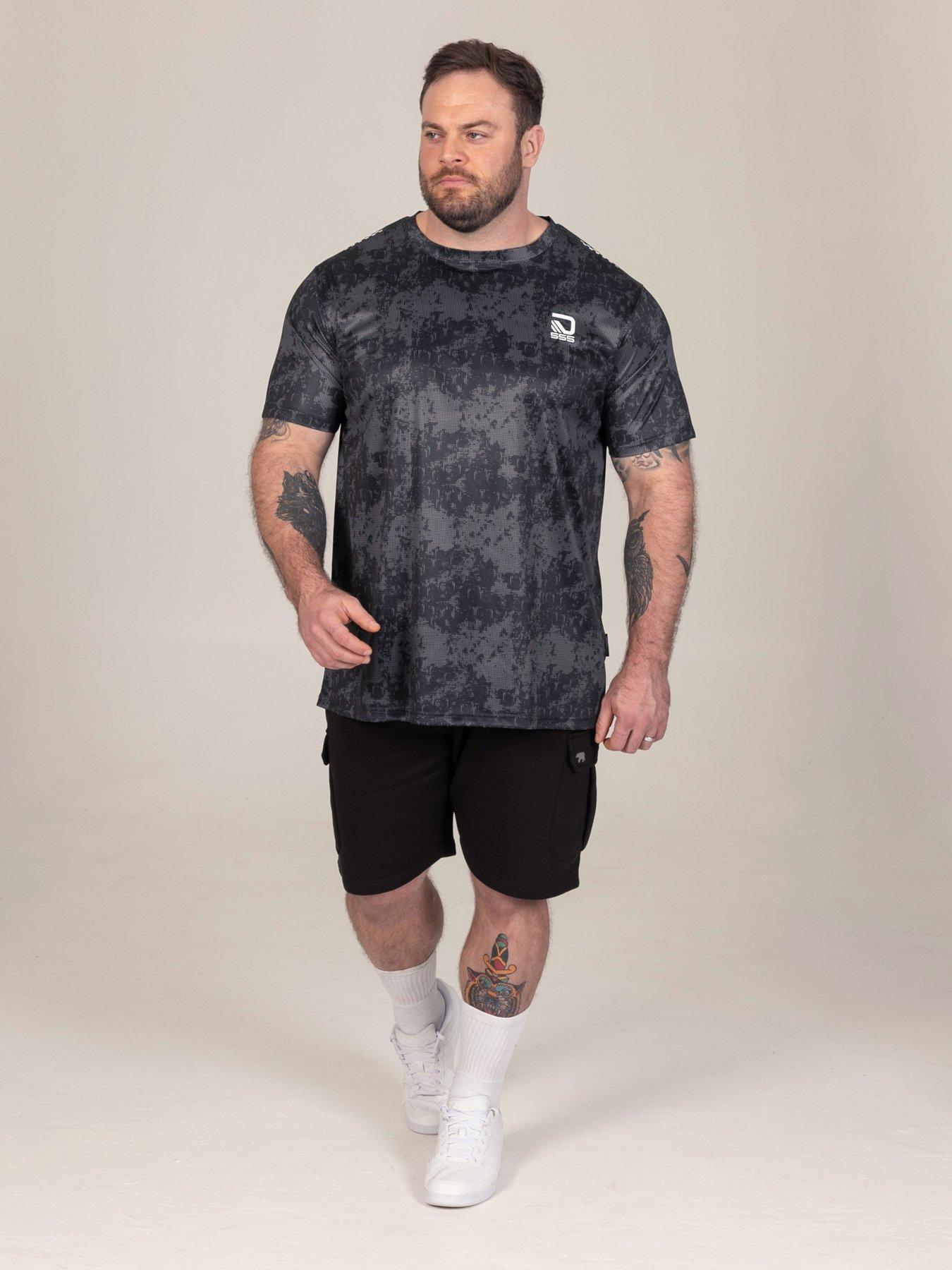 Image 3 of 6 of D555 Mens Big &amp; Tall Dry Wear Lightweight AOP Mesh Stripe T-Shirt - Black