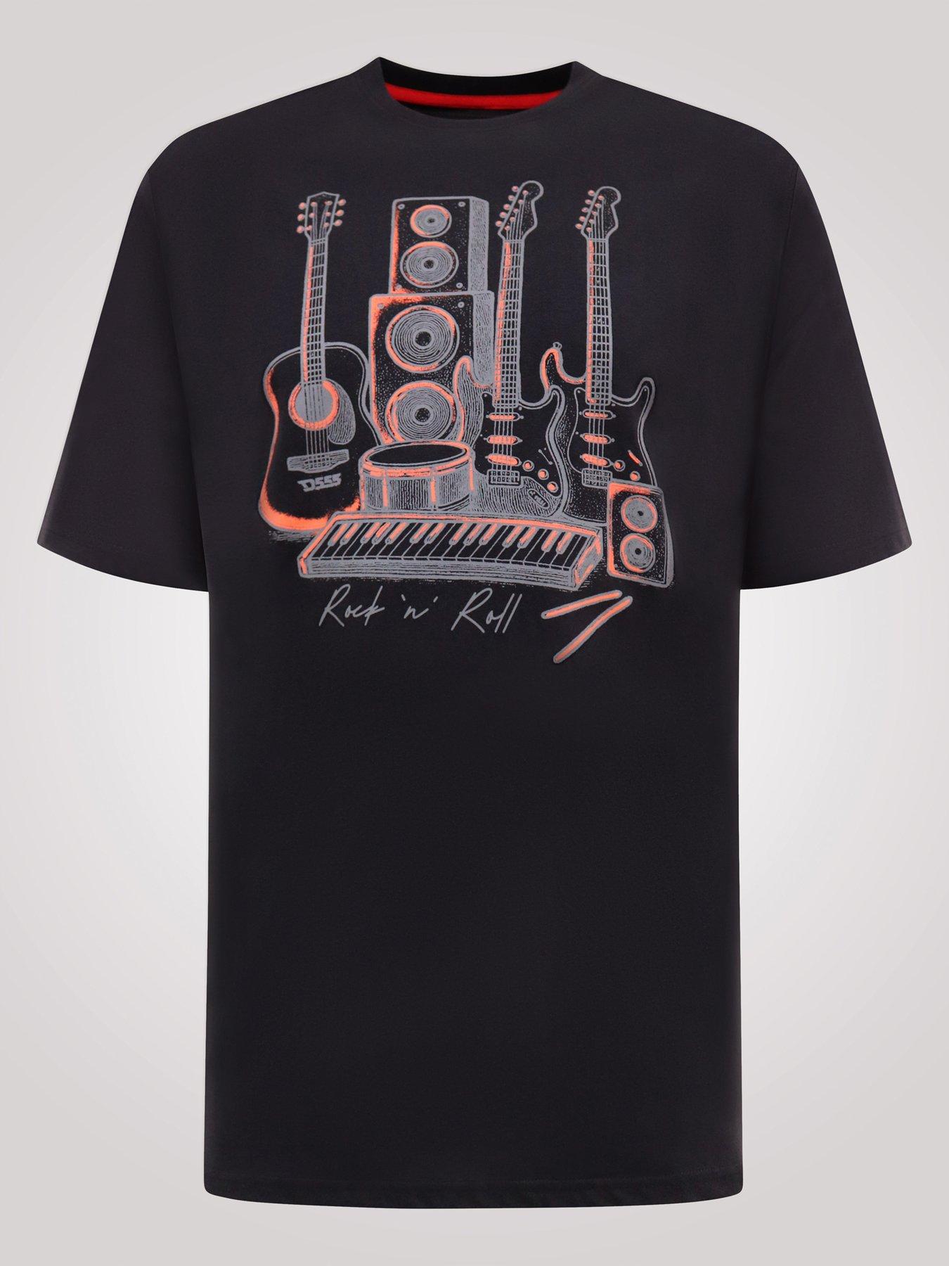 Image 7 of 7 of D555 Mens Big &amp; Tall Musical Instruments Printed Sweatshirt Neck T-Shirt - Black