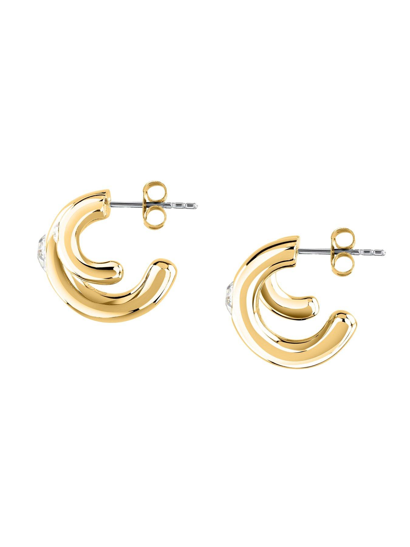 Image 3 of 6 of GCDS Milano Bold Gold Huggie Earrings - Gold