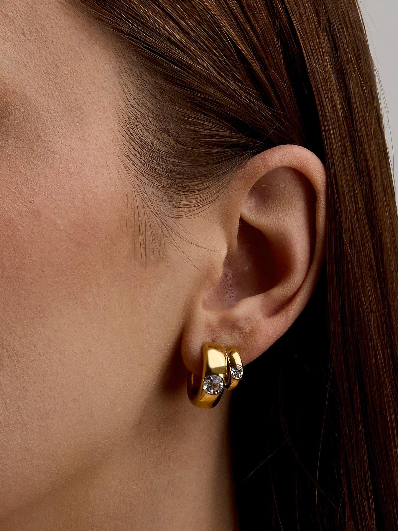 Image 4 of 6 of GCDS Milano Bold Gold Huggie Earrings - Gold