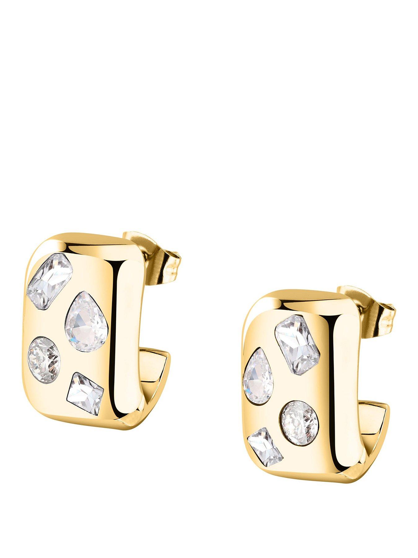 Image 1 of 7 of GCDS Milano Womens Bold Gold Diamonte Earrings - Gold