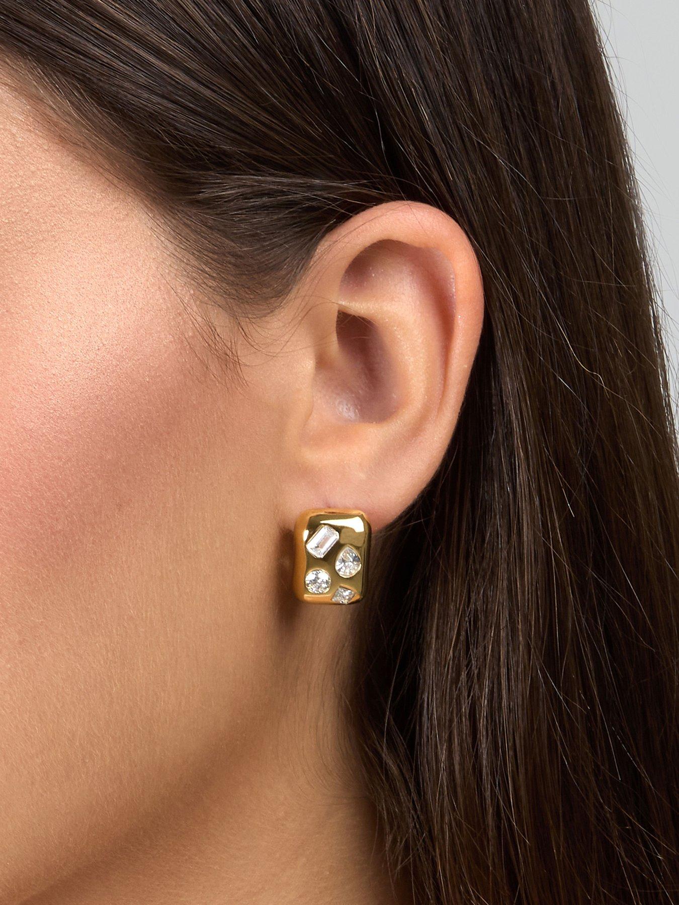 Image 4 of 7 of GCDS Milano Womens Bold Gold Diamonte Earrings - Gold