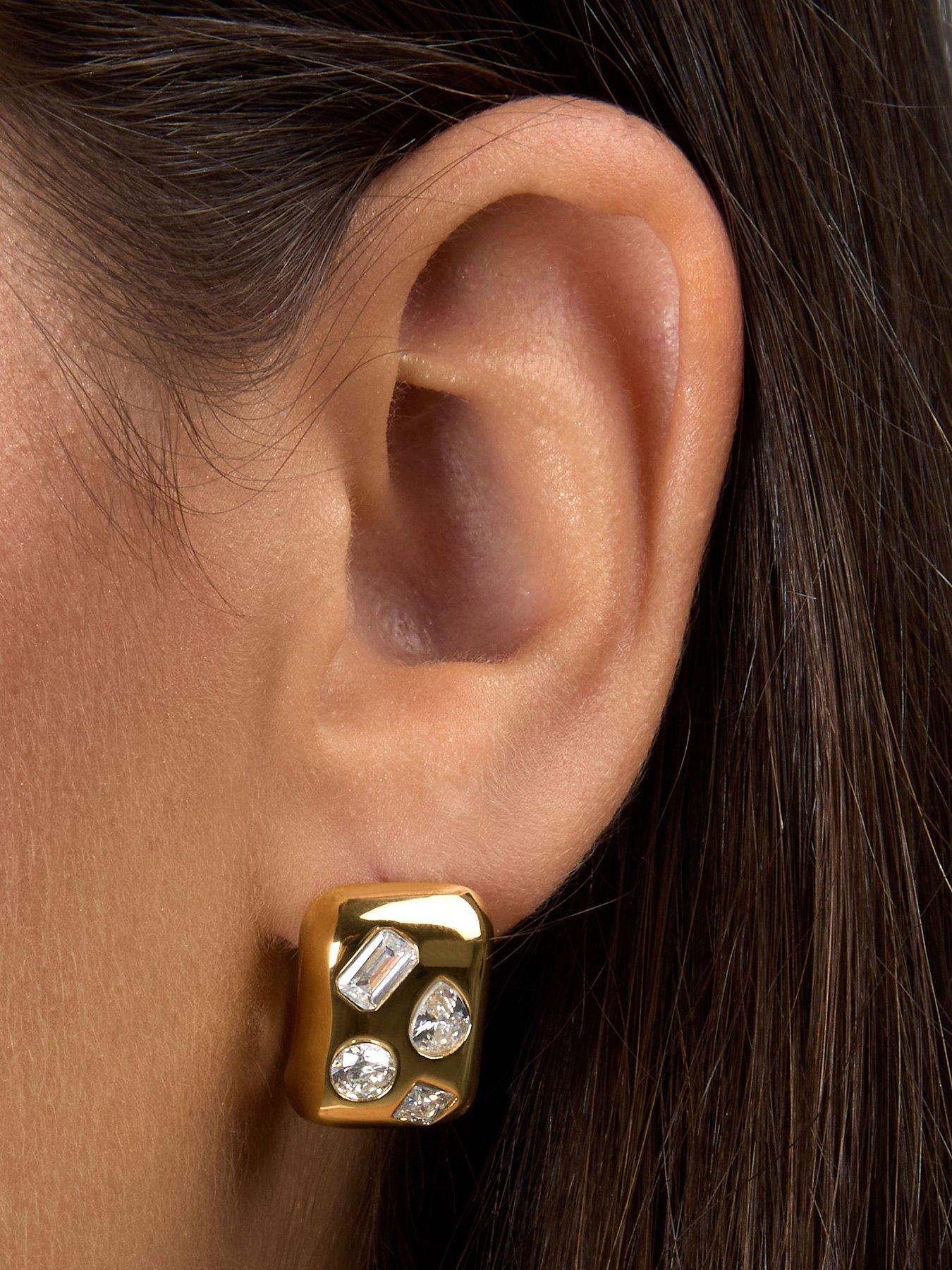 Image 5 of 7 of GCDS Milano Womens Bold Gold Diamonte Earrings - Gold