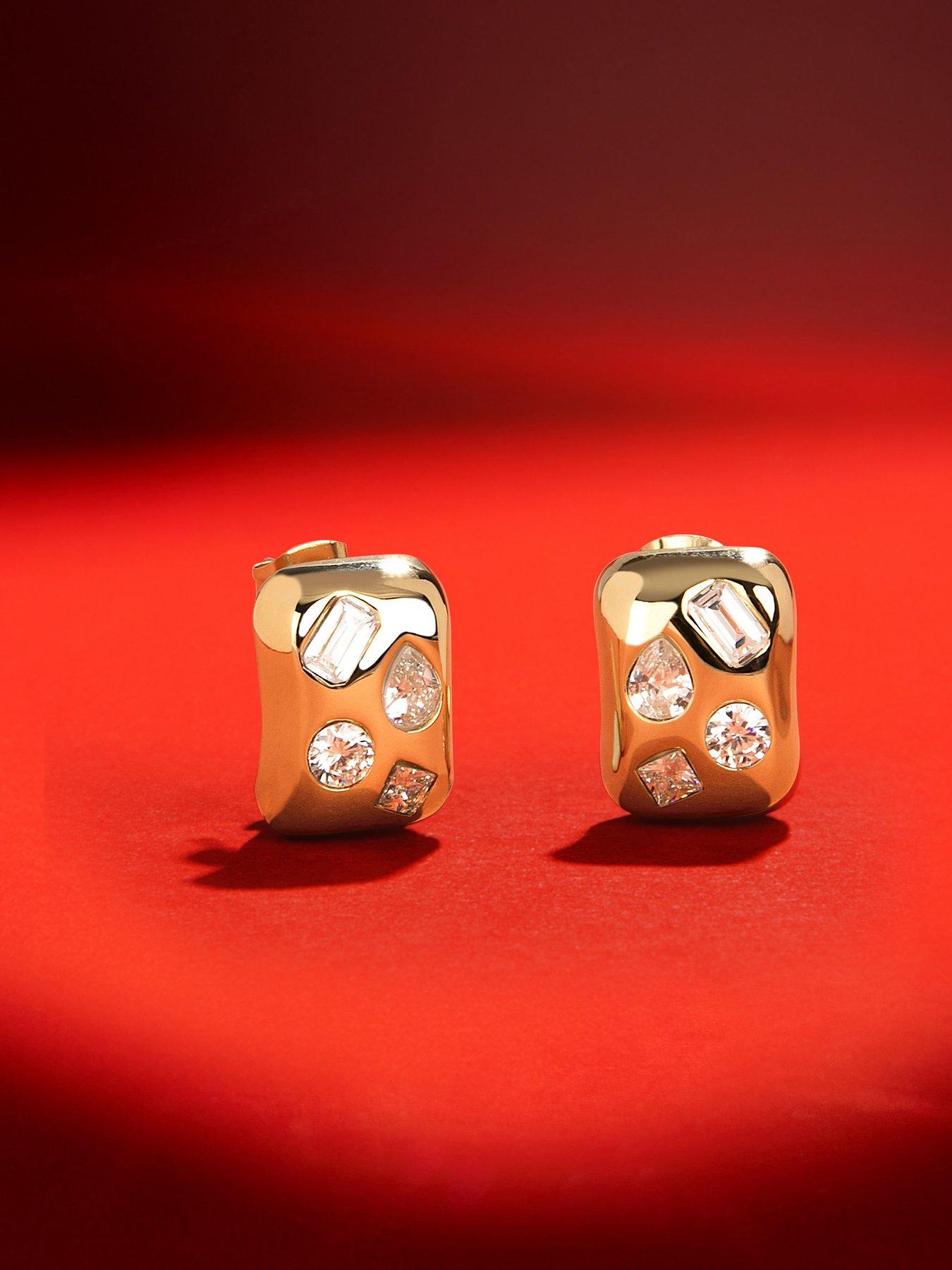 Image 6 of 7 of GCDS Milano Womens Bold Gold Diamonte Earrings - Gold