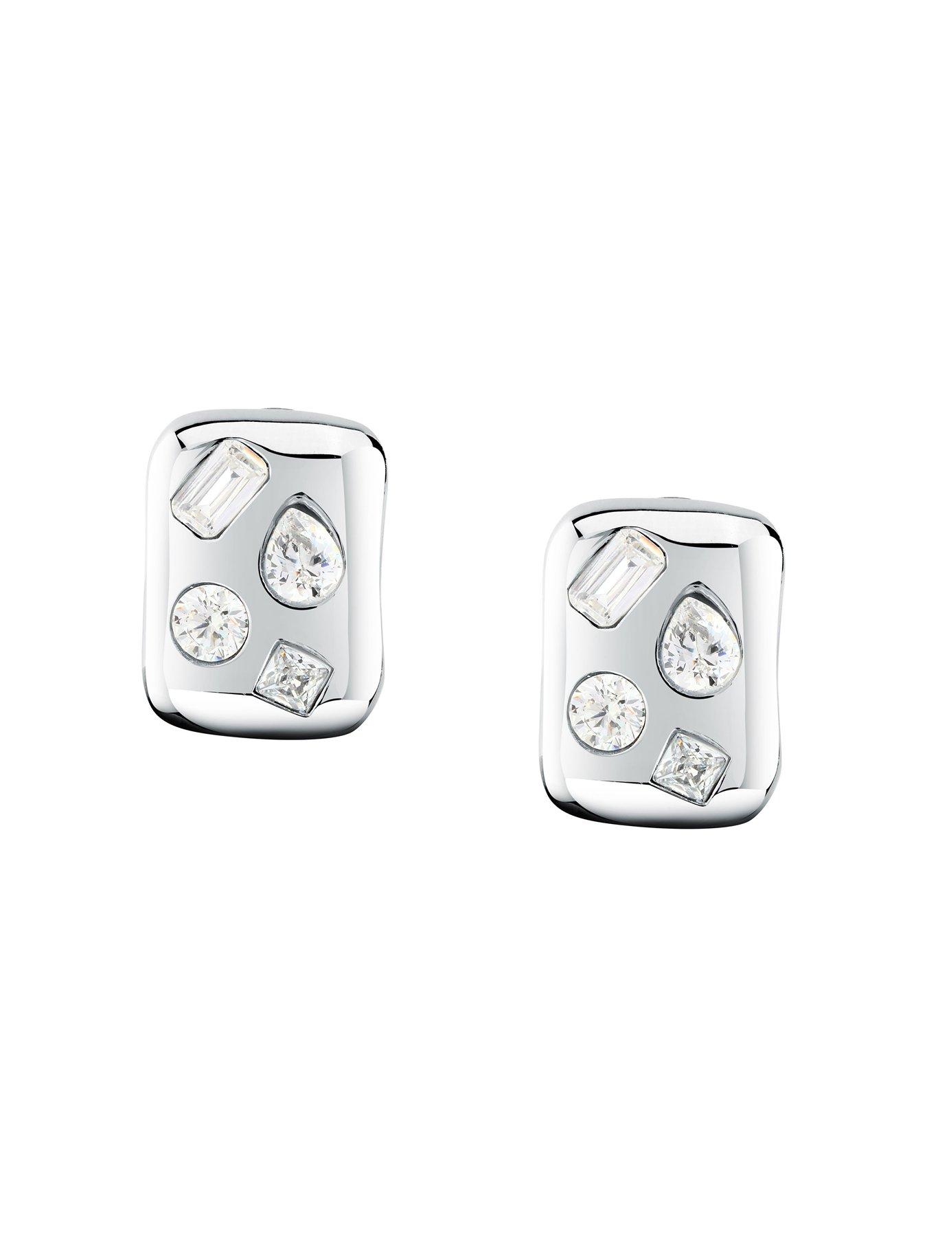 Image 2 of 7 of GCDS Milano Bold Gold Diamonte Earrings - Silver