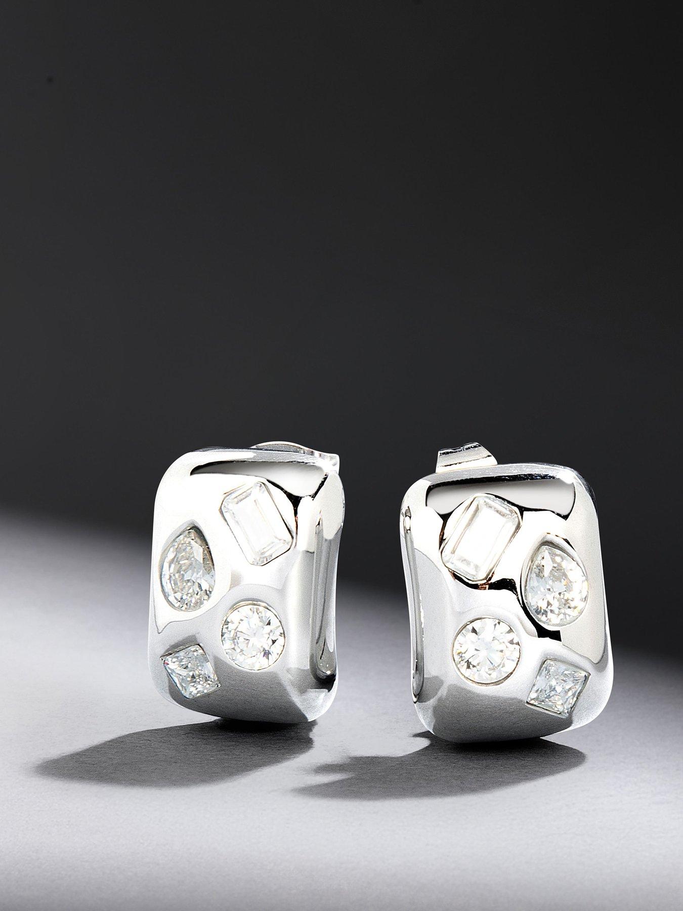Image 6 of 7 of GCDS Milano Bold Gold Diamonte Earrings - Silver