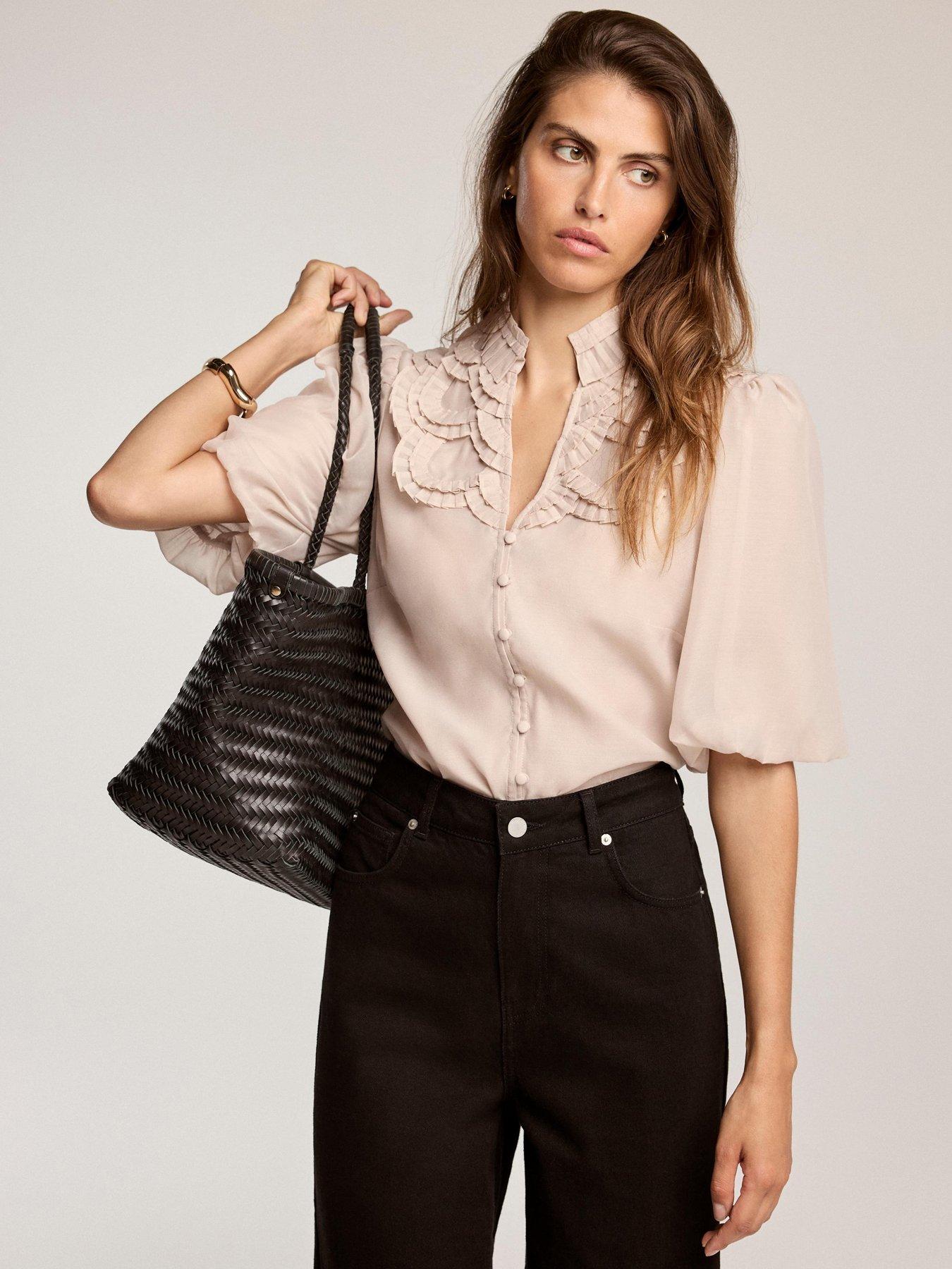 Image 1 of 6 of Mint Velvet Womens Oyster Pleated Blouse - Neutral