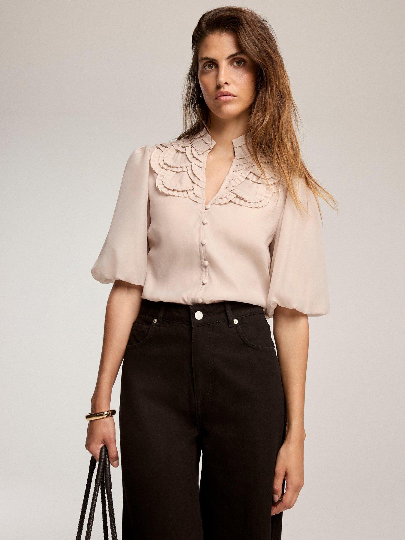 Image 2 of 6 of Mint Velvet Womens Oyster Pleated Blouse - Neutral