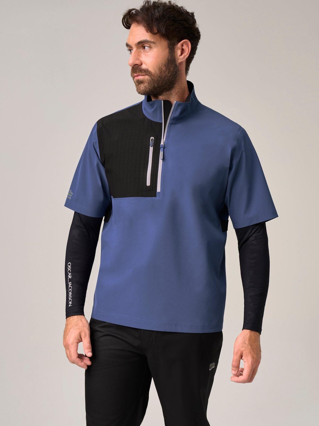 Image 1 of 4 of Oscar Jacobson Mens Arlington Half Zip Contrast Panel Golf Jacket - Blue
