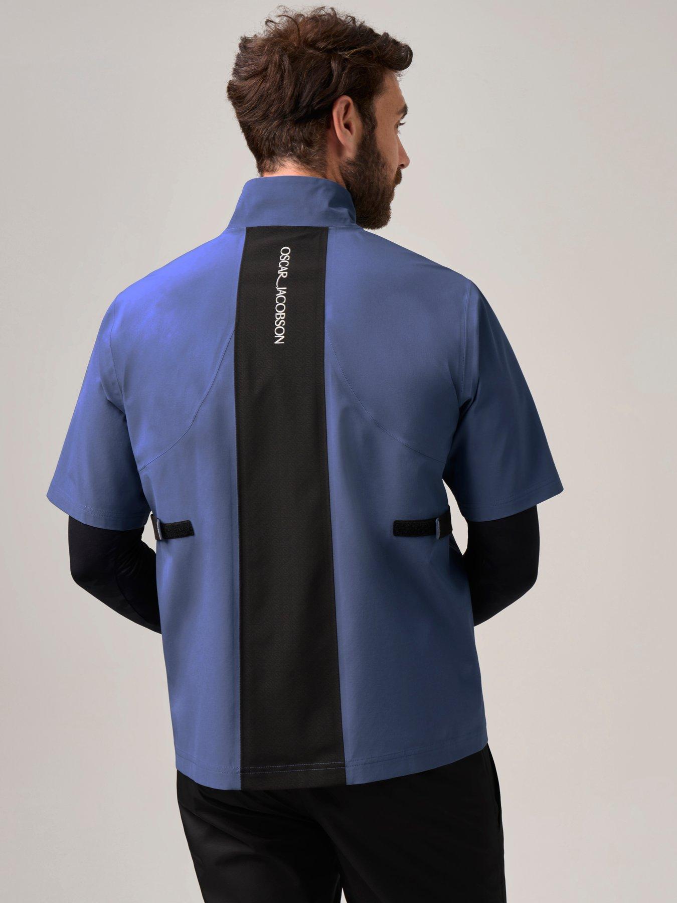 Image 2 of 4 of Oscar Jacobson Mens Arlington Half Zip Contrast Panel Golf Jacket - Blue