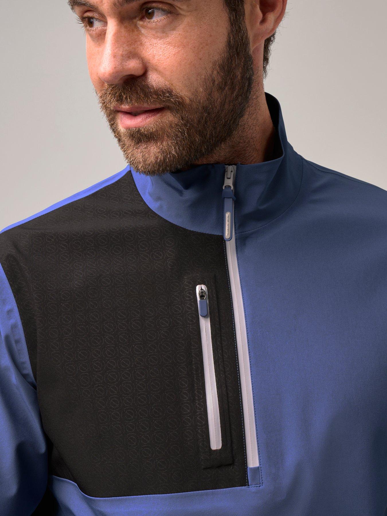 Image 4 of 4 of Oscar Jacobson Mens Arlington Half Zip Contrast Panel Golf Jacket - Blue