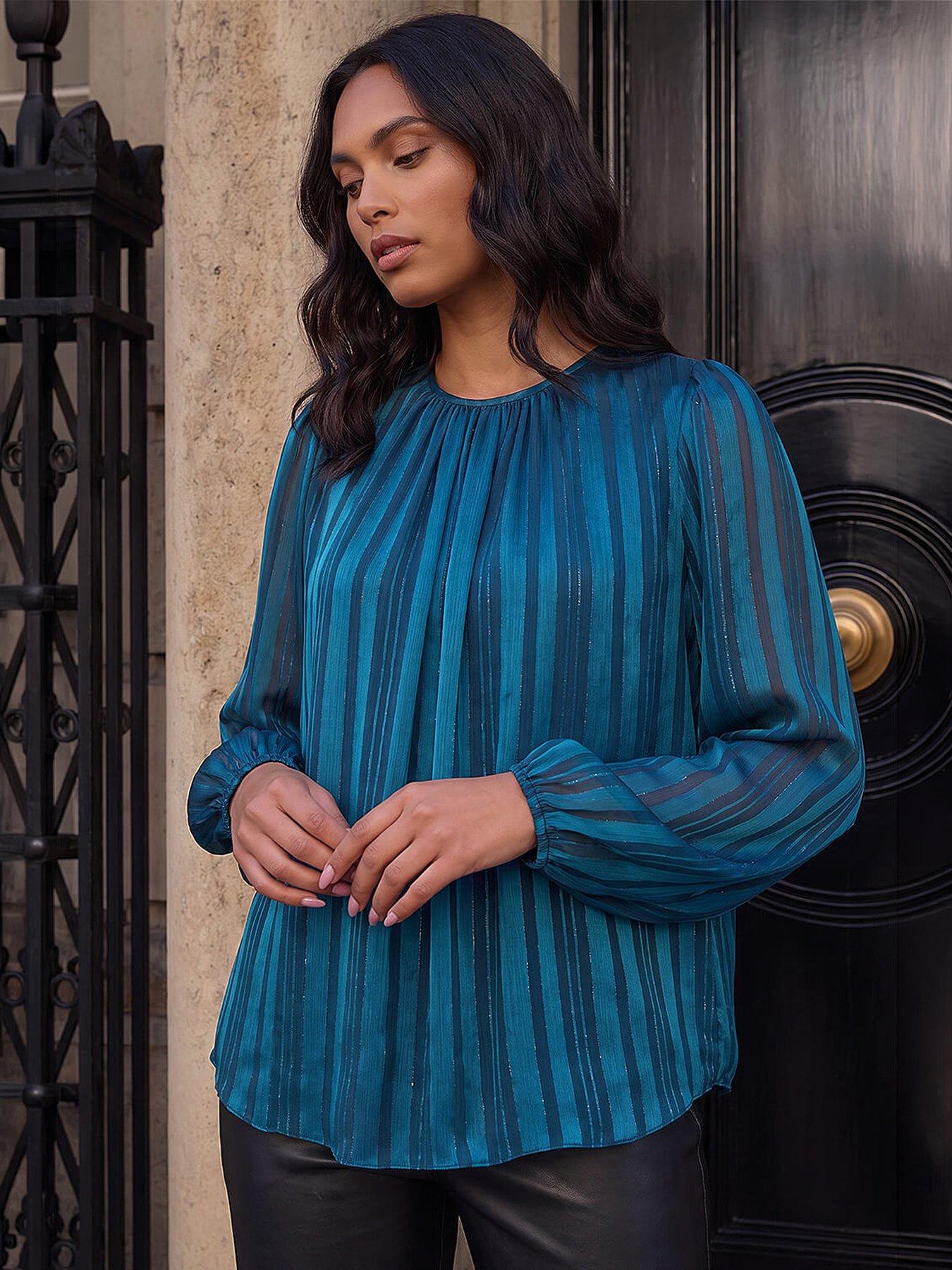 Image 4 of 4 of Roman Satin Stripe Long Sleeve Top