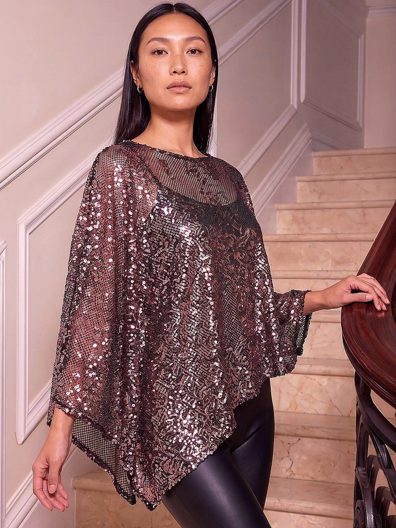 Roman Women's Pink Sequin Cape Top Size 18 - Image 3