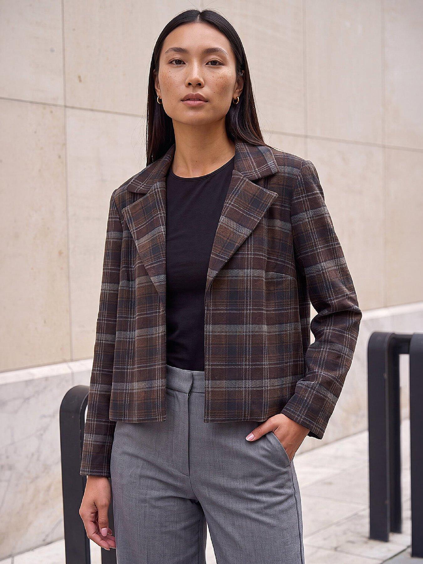 Roman Chocolate Check Edge To Edge Jacket - Image 7