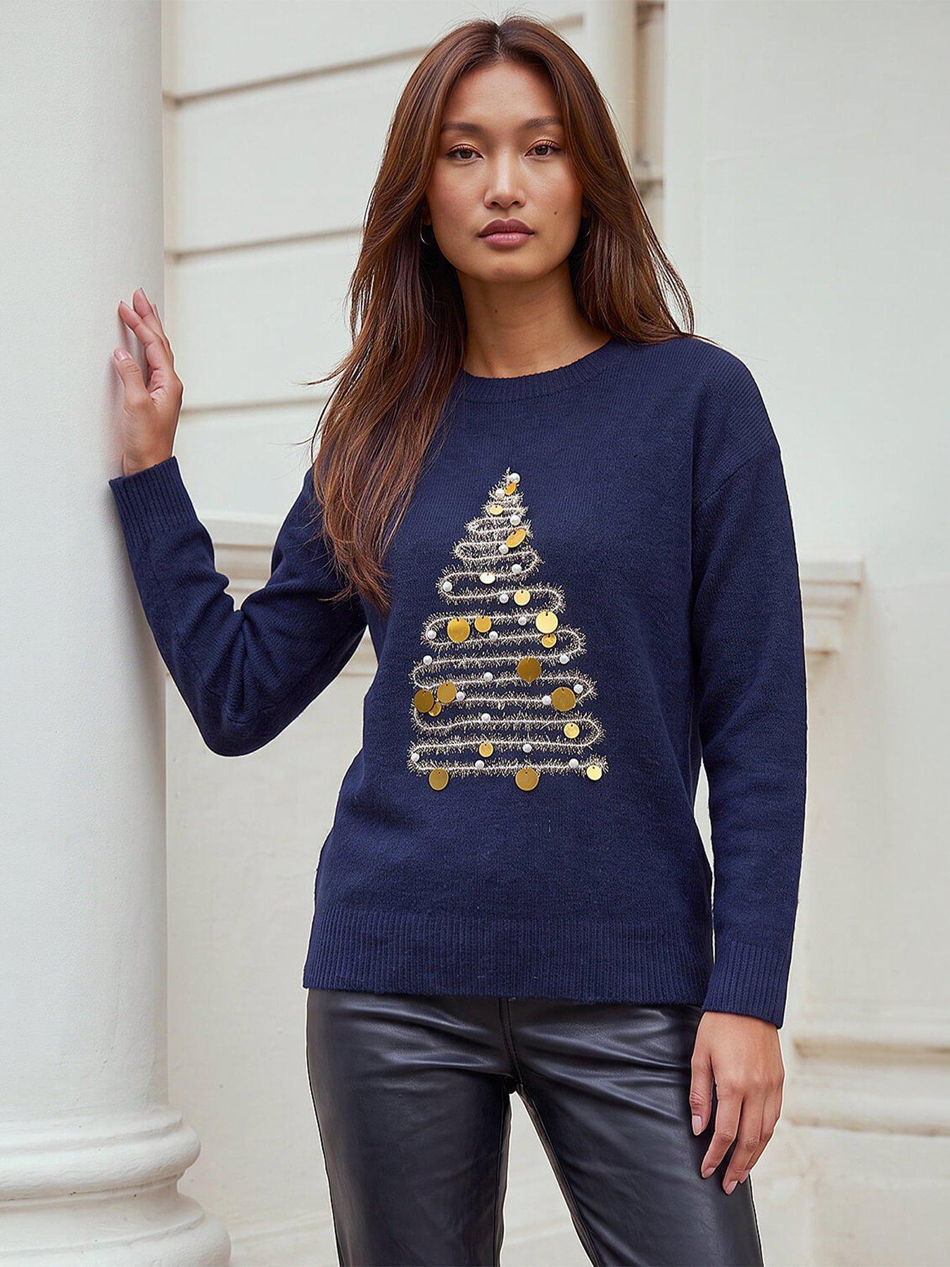 Roman Women's Navy Sparkle Xmas Tree Jumper In | Size: 20 - Image 2