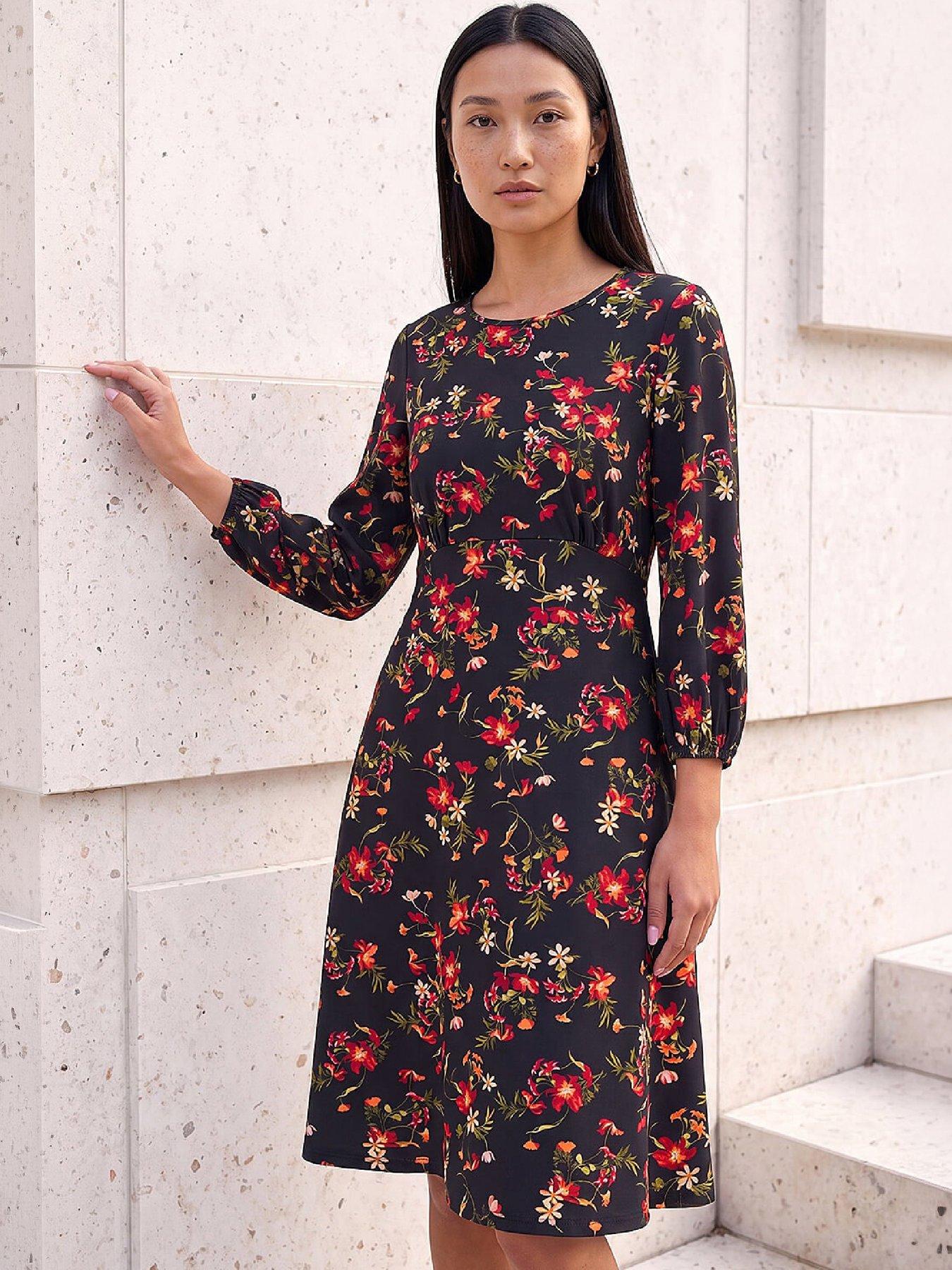 Roman Women's Floral Print Short Dress in Black | Size: 20 - Image 2