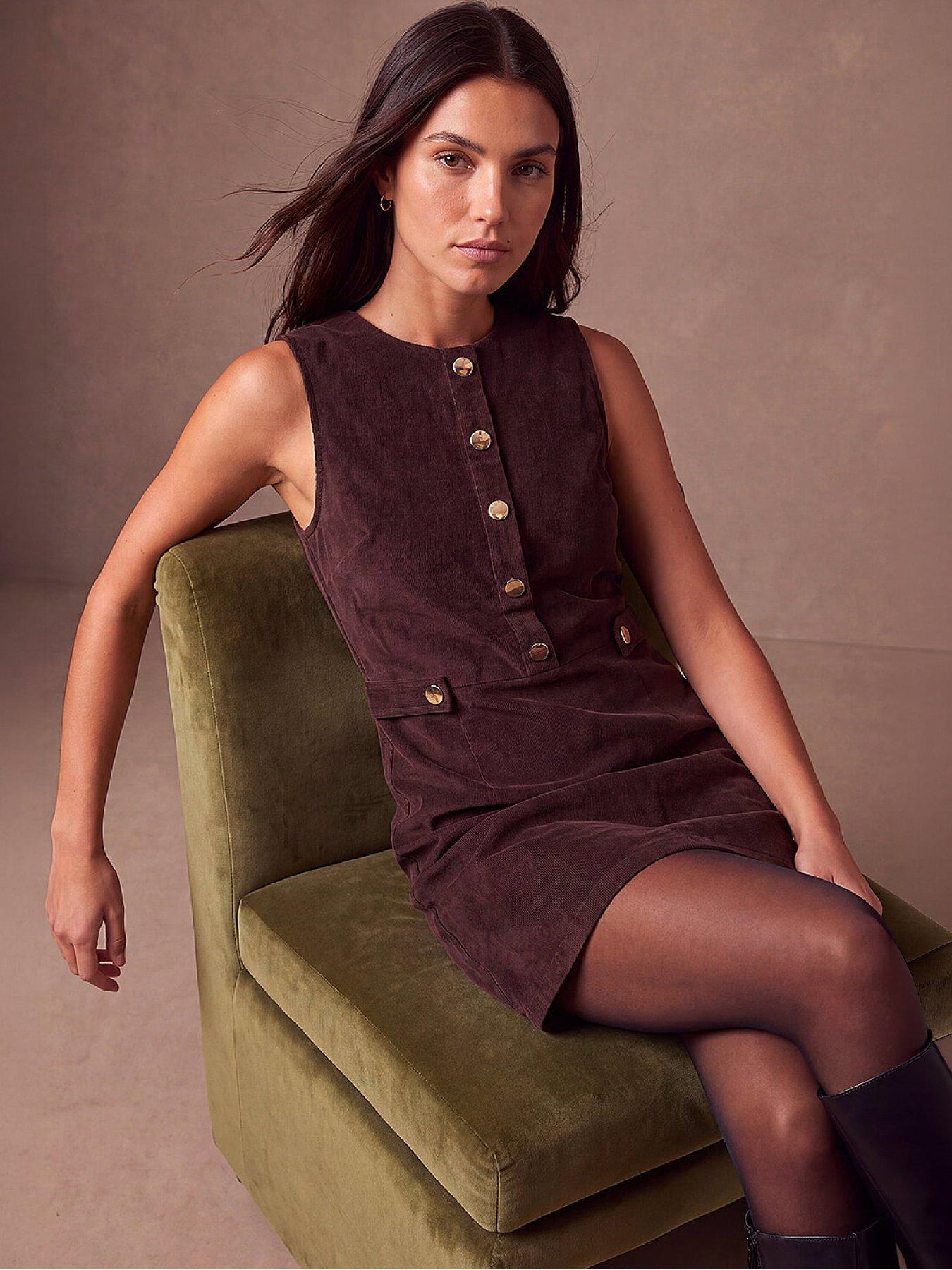 Roman Women's Chocolate Corduroy Pinafore Mini Dress In Size 20 - Image 2