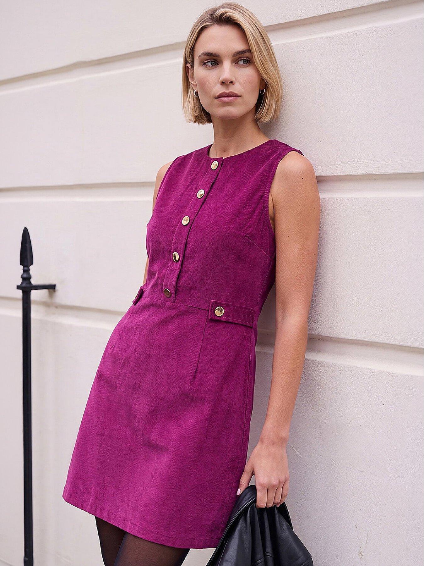 Roman Women's Corduroy Pinafore Mini Dress in Magenta | Size: 16 - Image 2