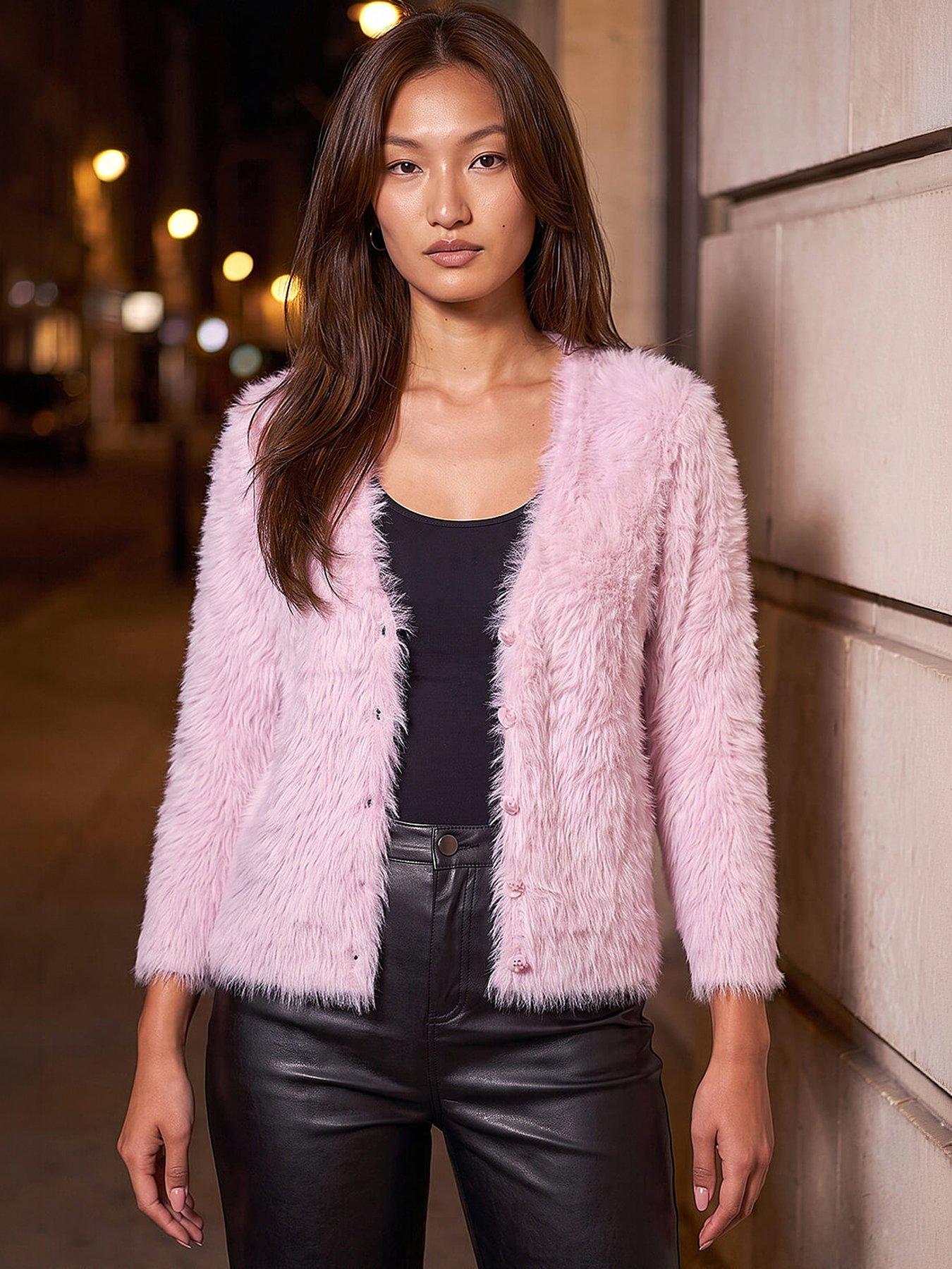 Roman Women's Light Pink Fluffy V-Neck Cardigan Sweater In | : Size 10 - Image 2