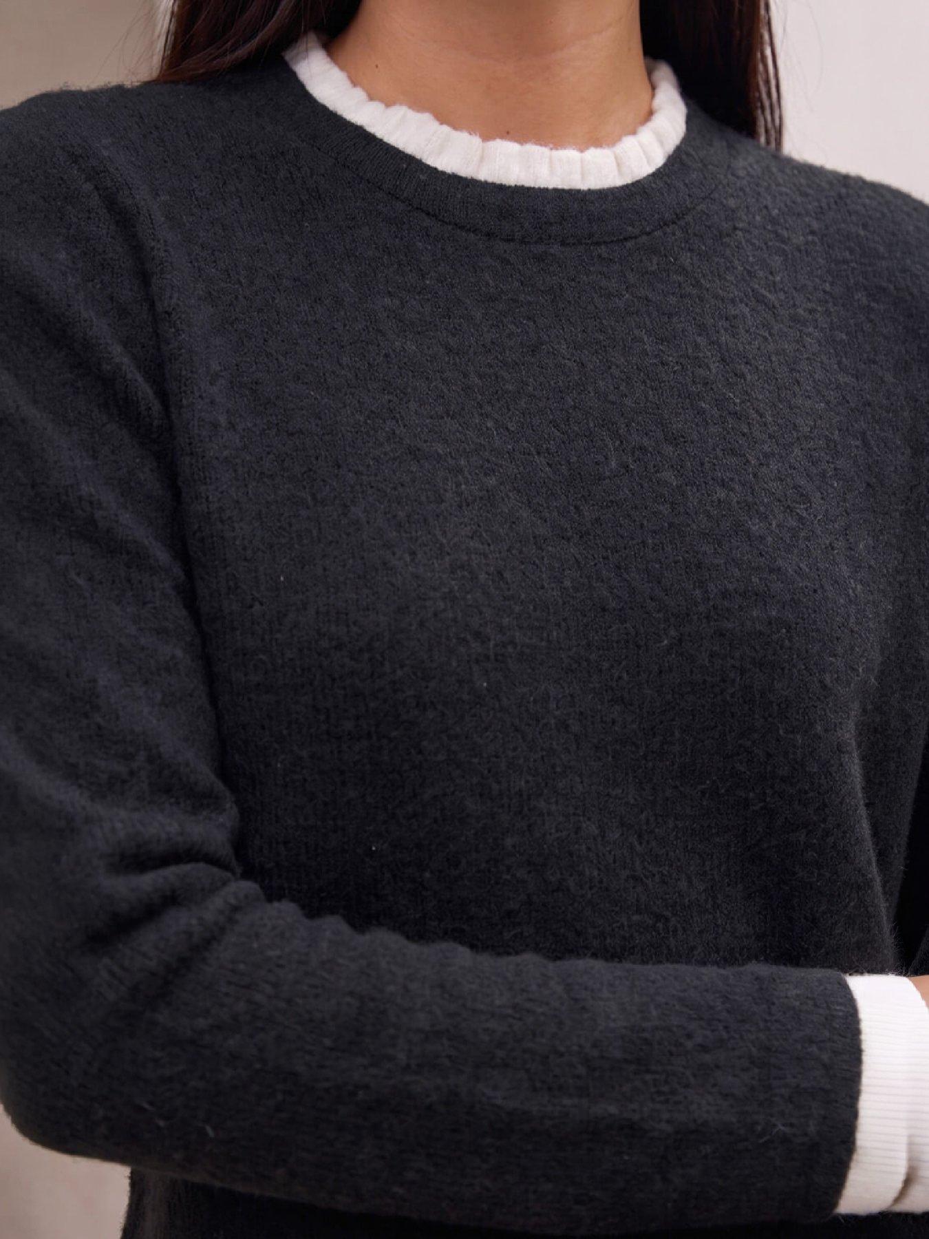 Image 2 of 4 of Roman Womens Frill Neck Stretch Jersey Top - Black