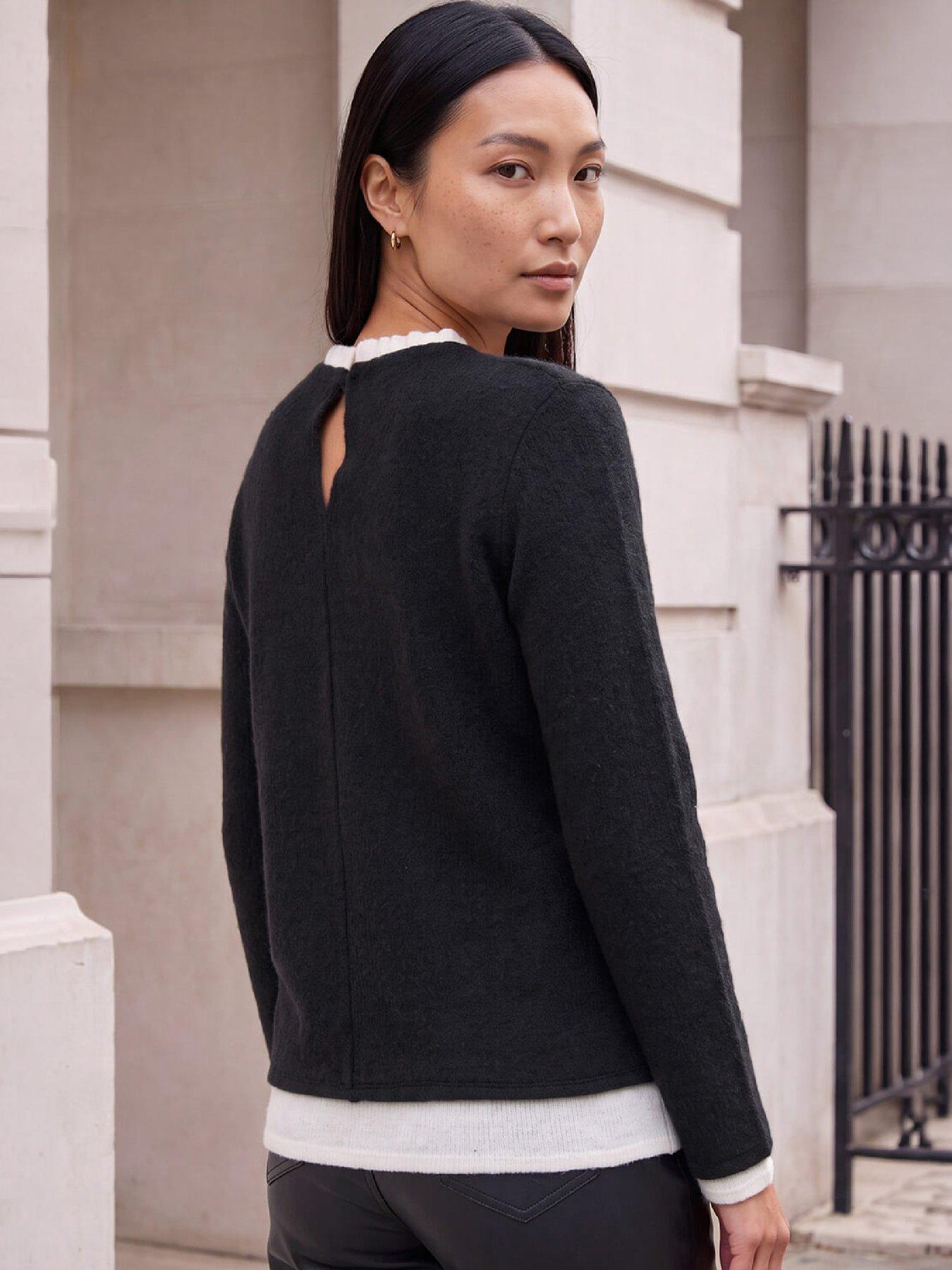 Image 3 of 4 of Roman Womens Frill Neck Stretch Jersey Top - Black