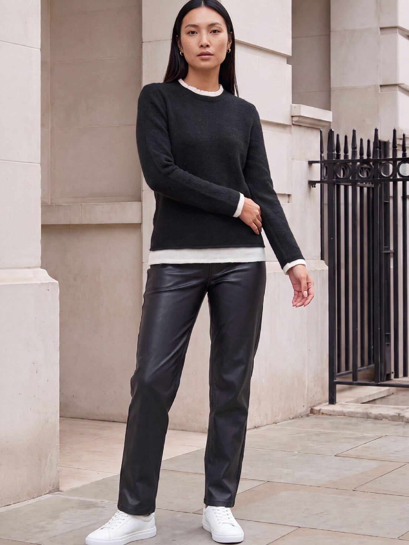 Image 4 of 4 of Roman Womens Frill Neck Stretch Jersey Top - Black