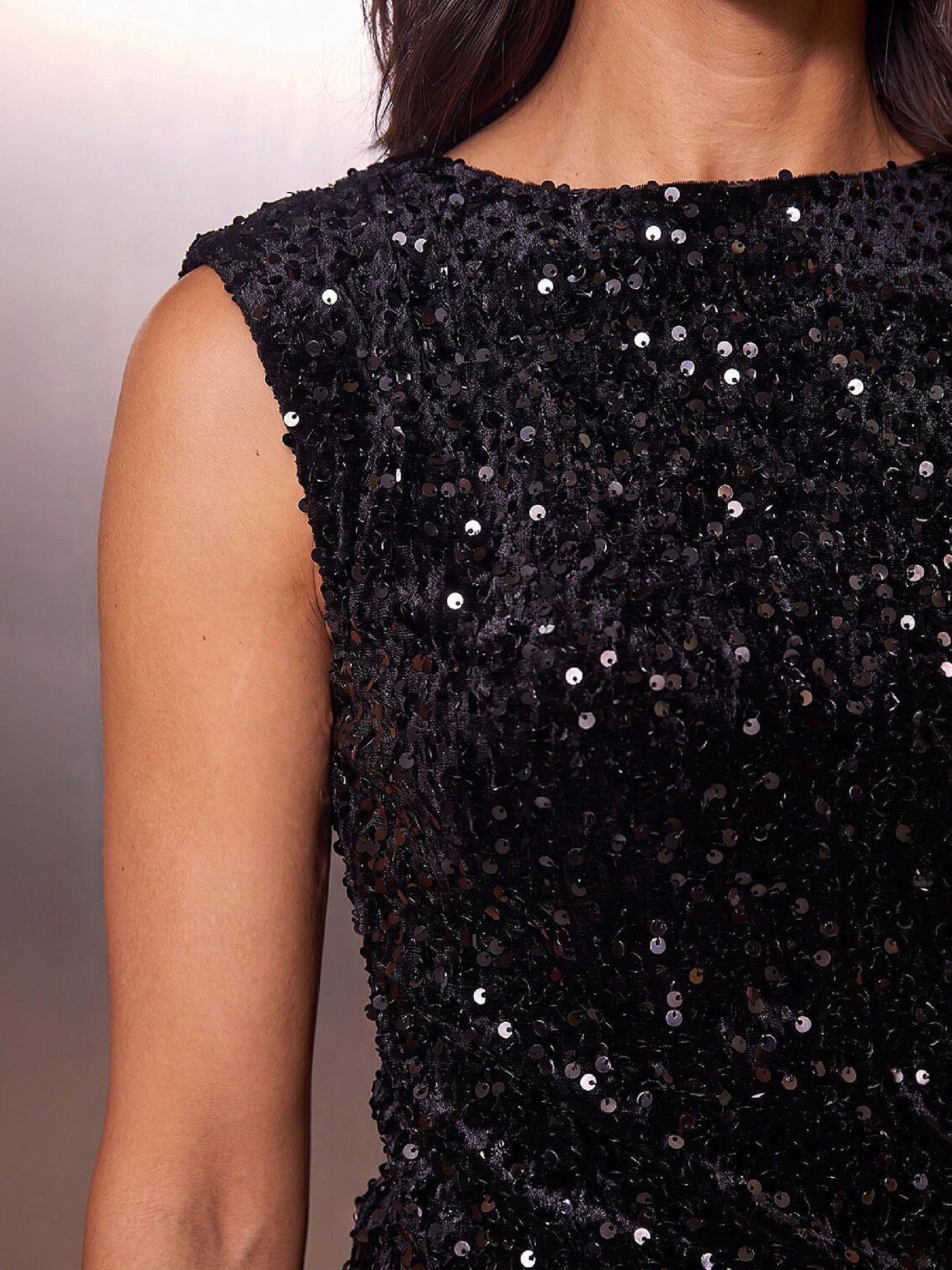 Image 2 of 4 of Roman Womens Sequin Velour Top - Black