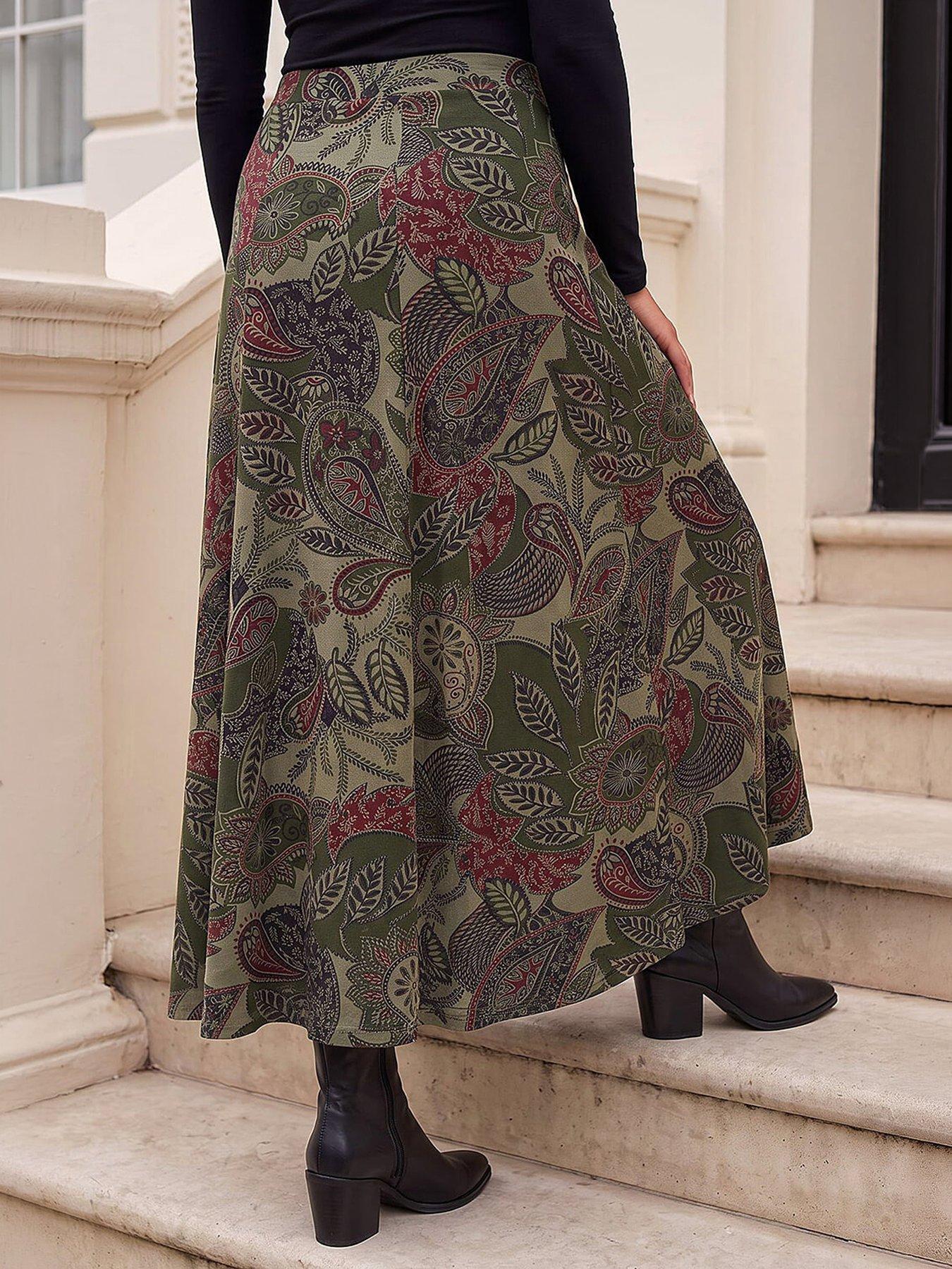 Image 3 of 4 of Roman Womens Paisley Print Midi Skirt - Green