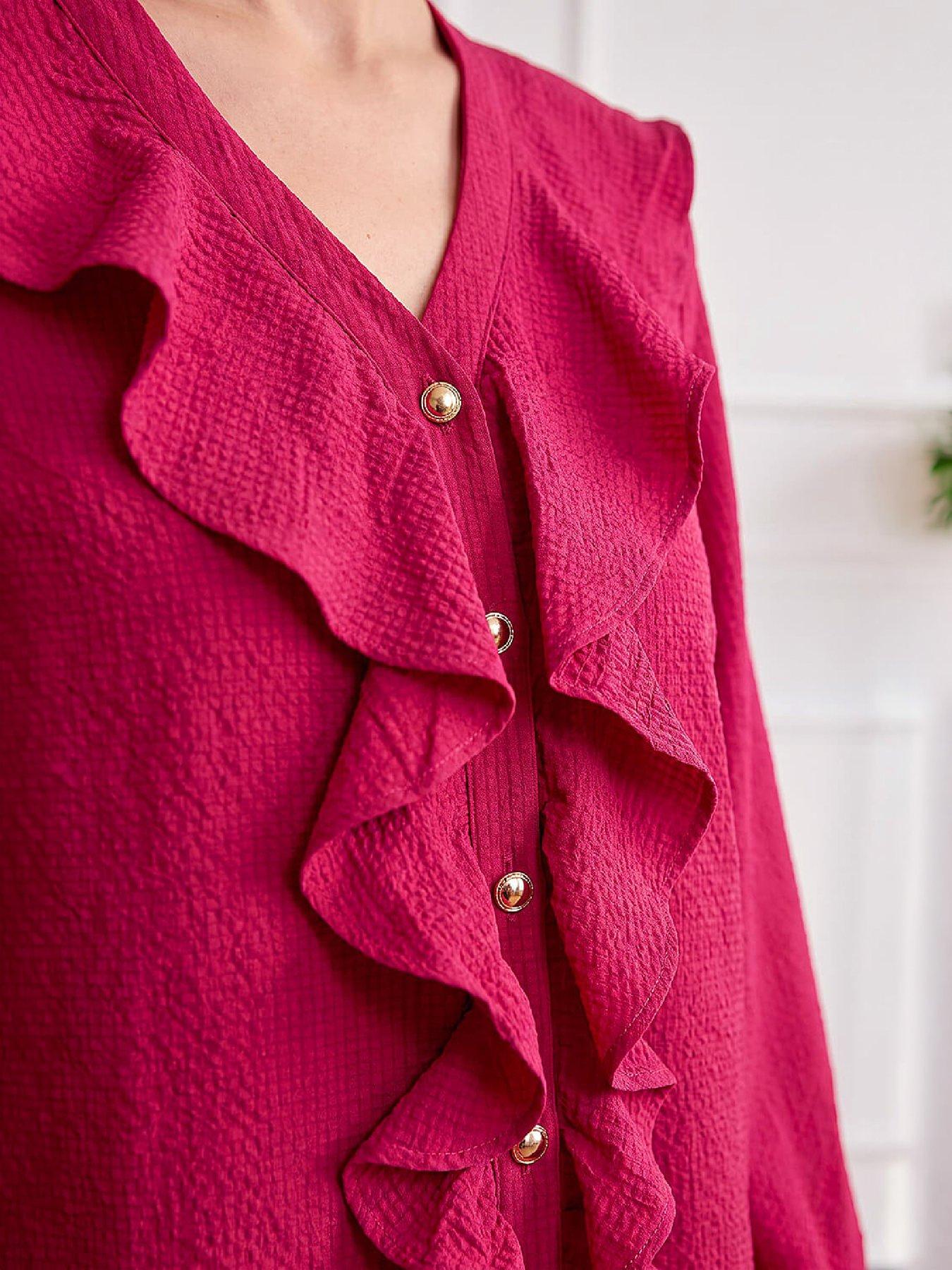 Image 2 of 4 of Roman Womens Ruffle Textured Blouse - Pink