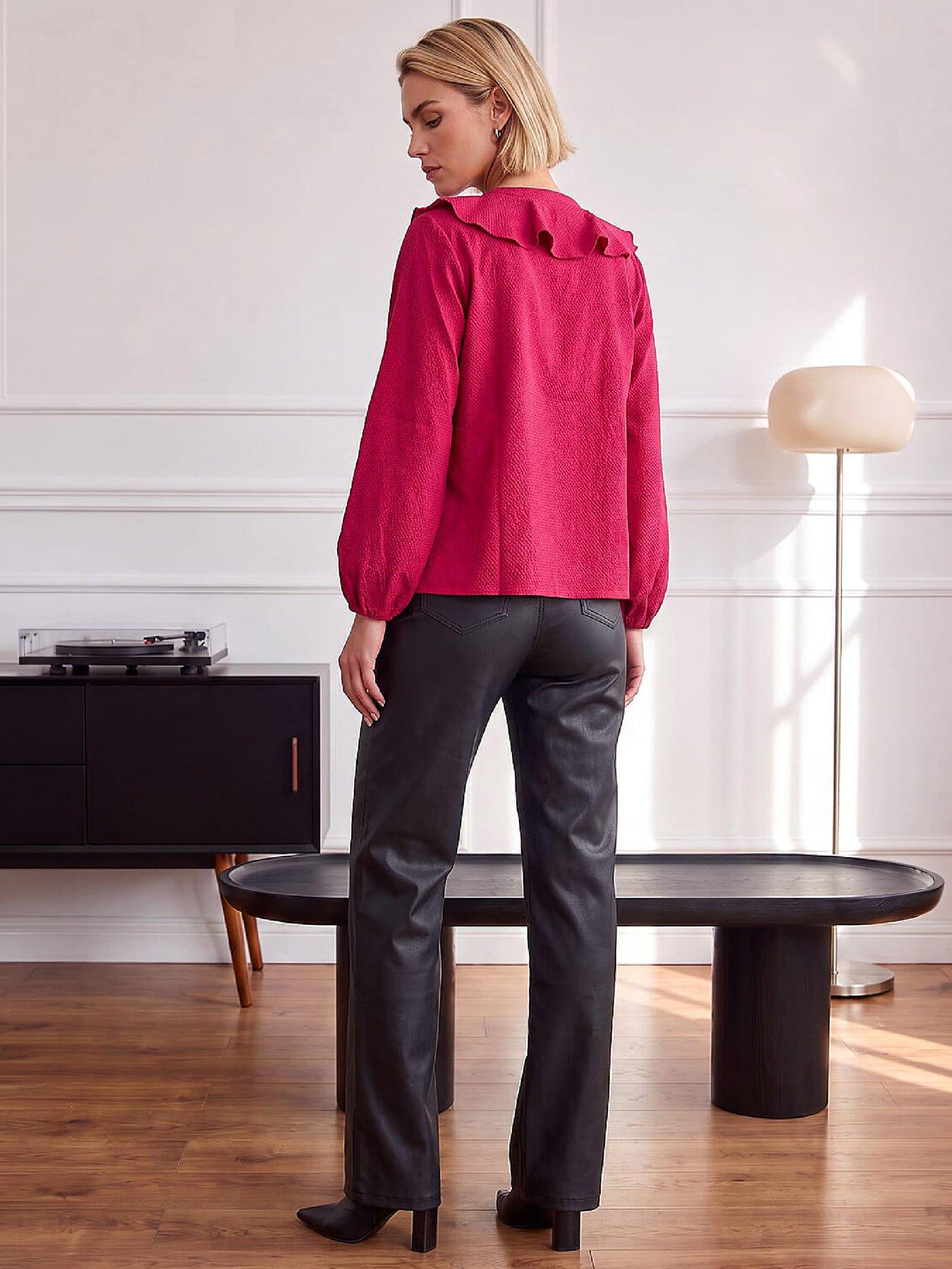 Image 3 of 4 of Roman Womens Ruffle Textured Blouse - Pink