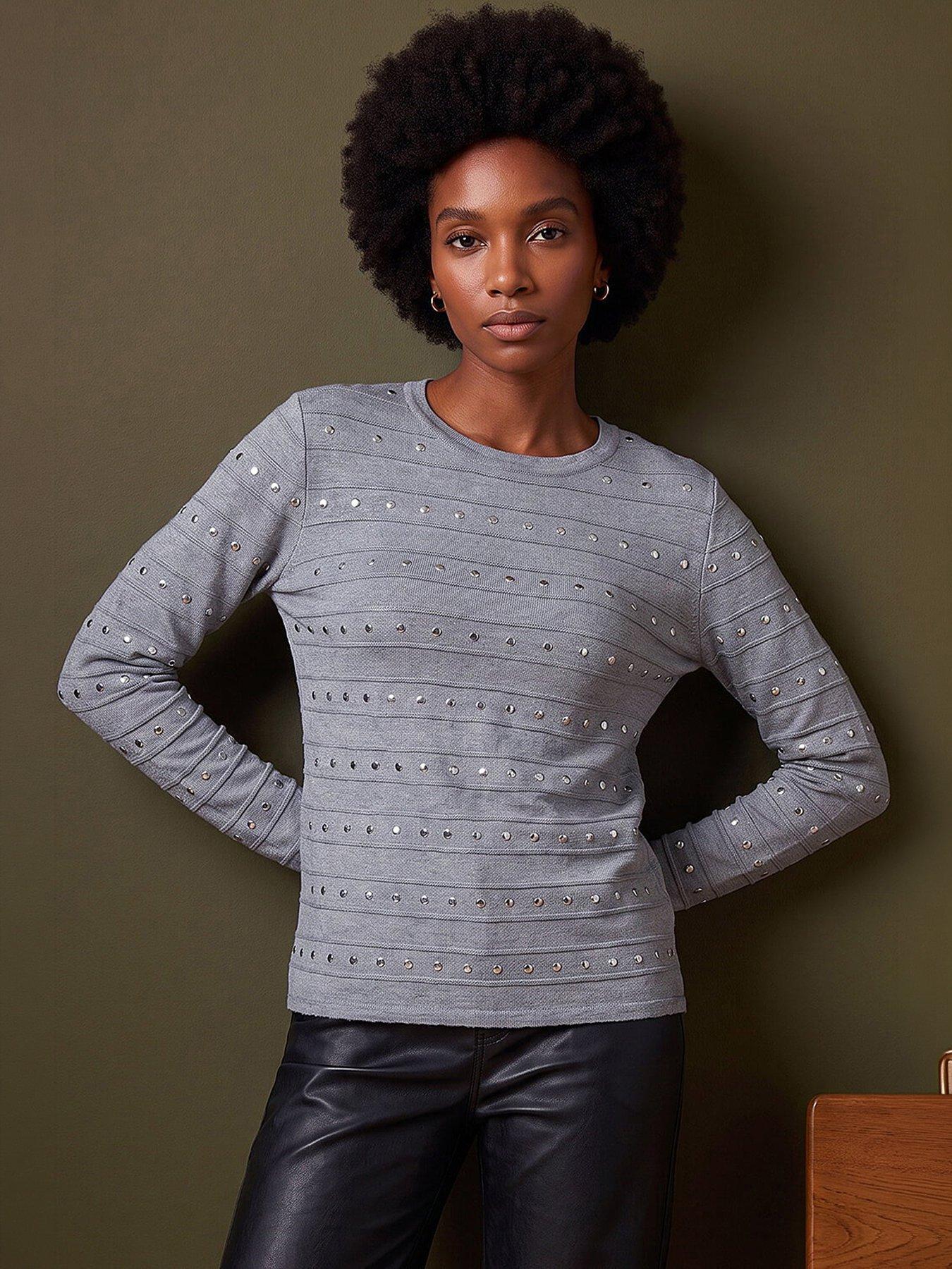 Image 1 of 4 of Roman Womens Stud Detail Jumper - Grey