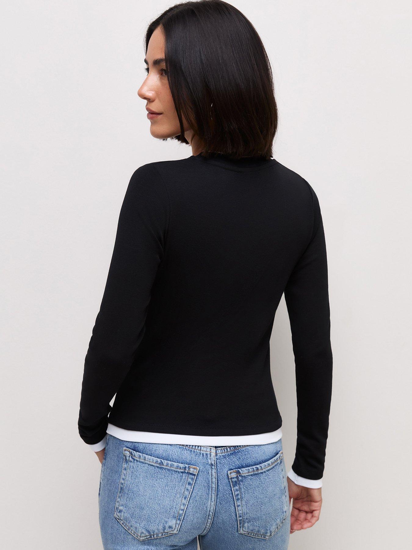 Image 2 of 5 of New Look Womens Double Layer Long Sleeve Blouse - Black