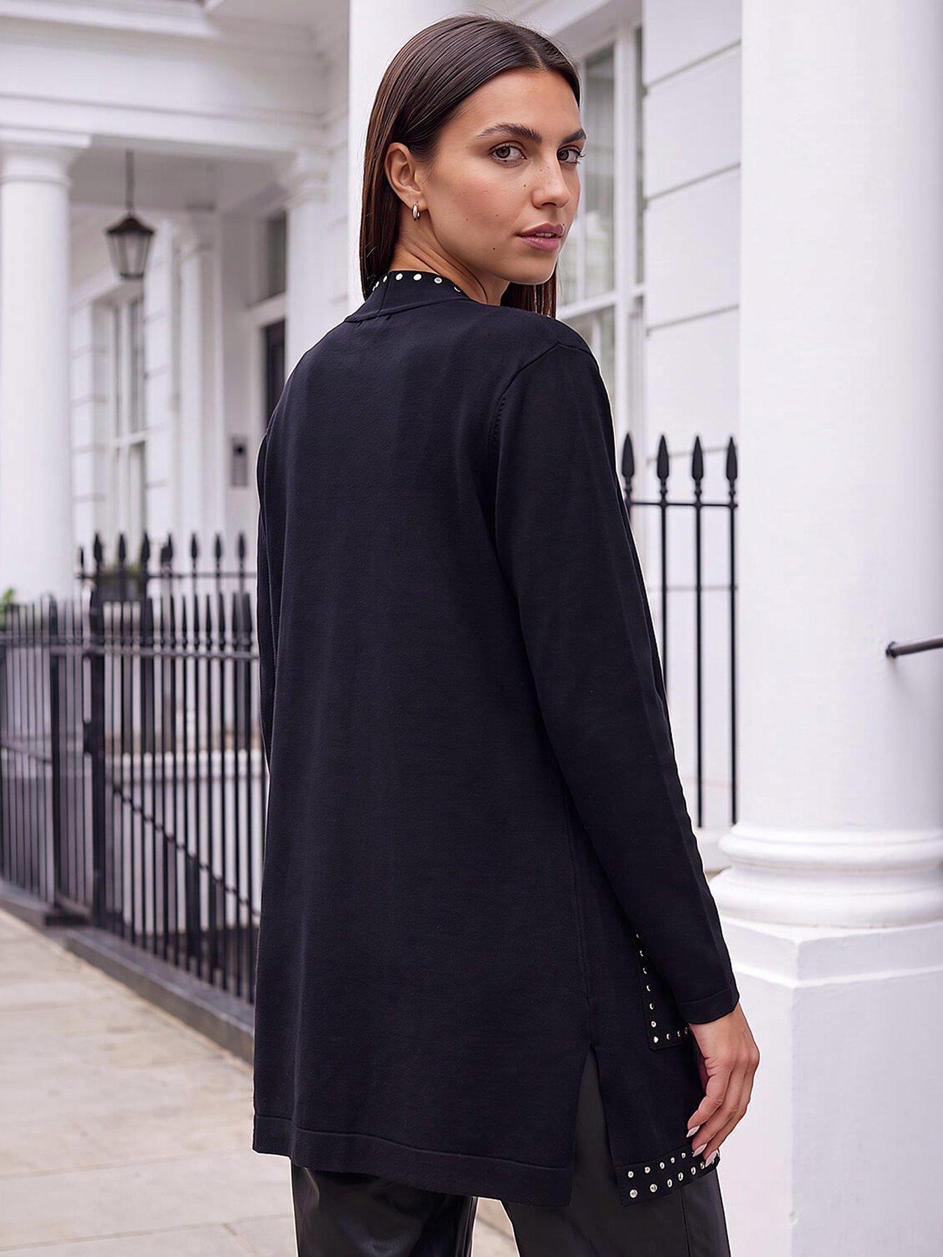 Image 3 of 4 of Roman Womens Stud Trim Longline Cardigan - Black