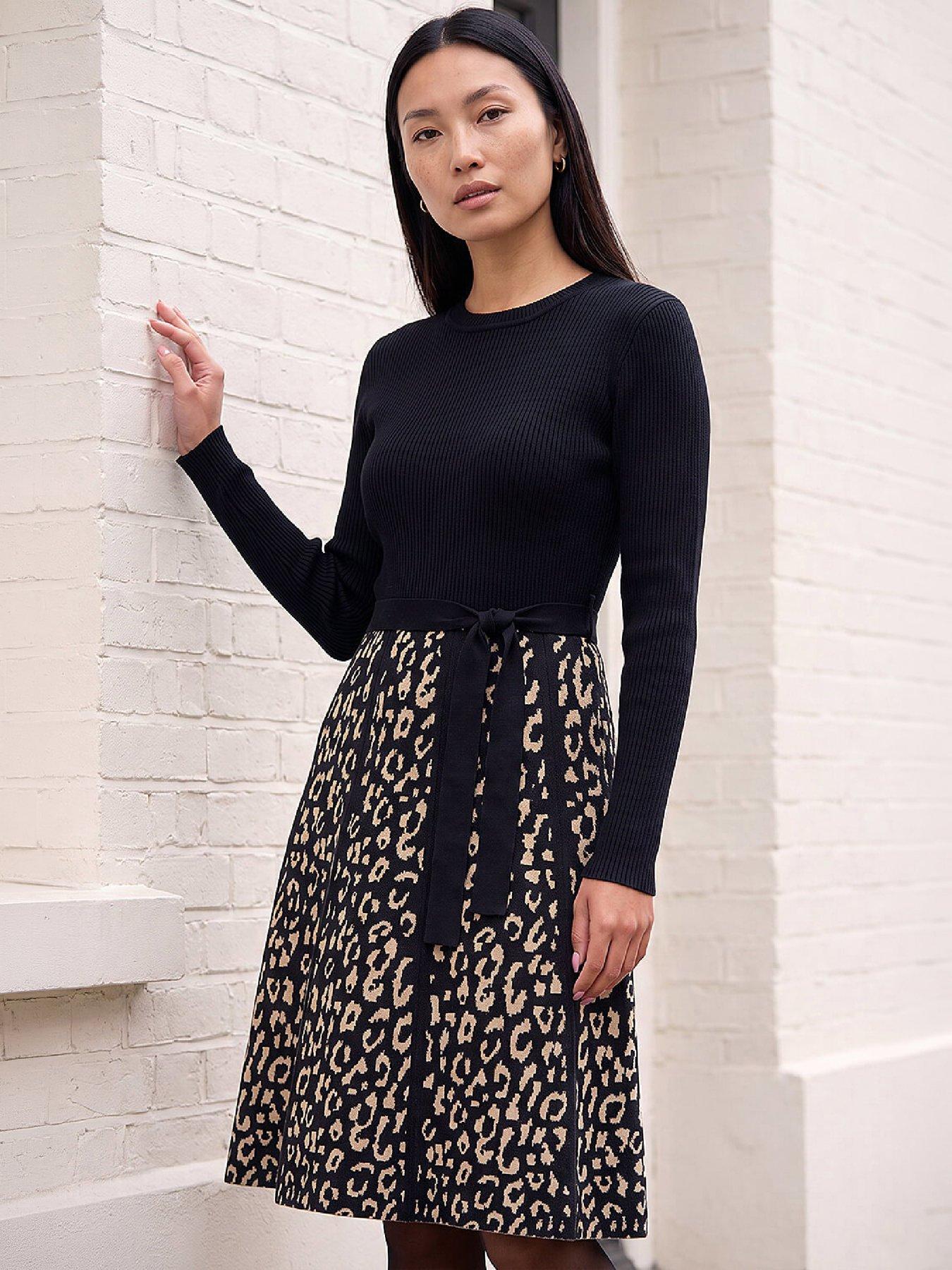 Image 1 of 4 of Roman Animal Knit Belted Dress