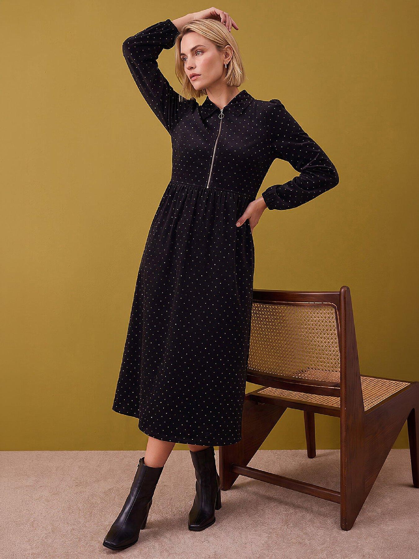 Roman Women's Black Spot Zip Cord Midi Dress In | : Size 18 - Image 2