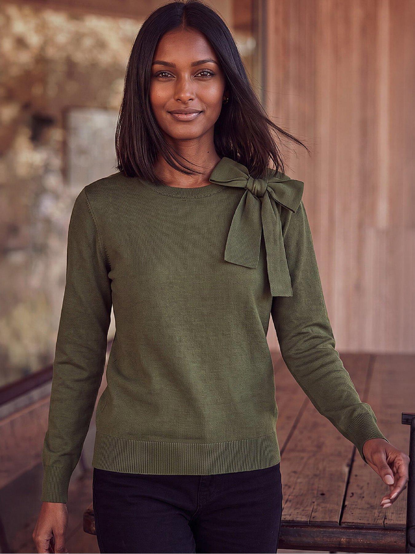 Image 1 of 4 of Roman Womens Bow Detail Long Sleeve Knitted Jumper - Green