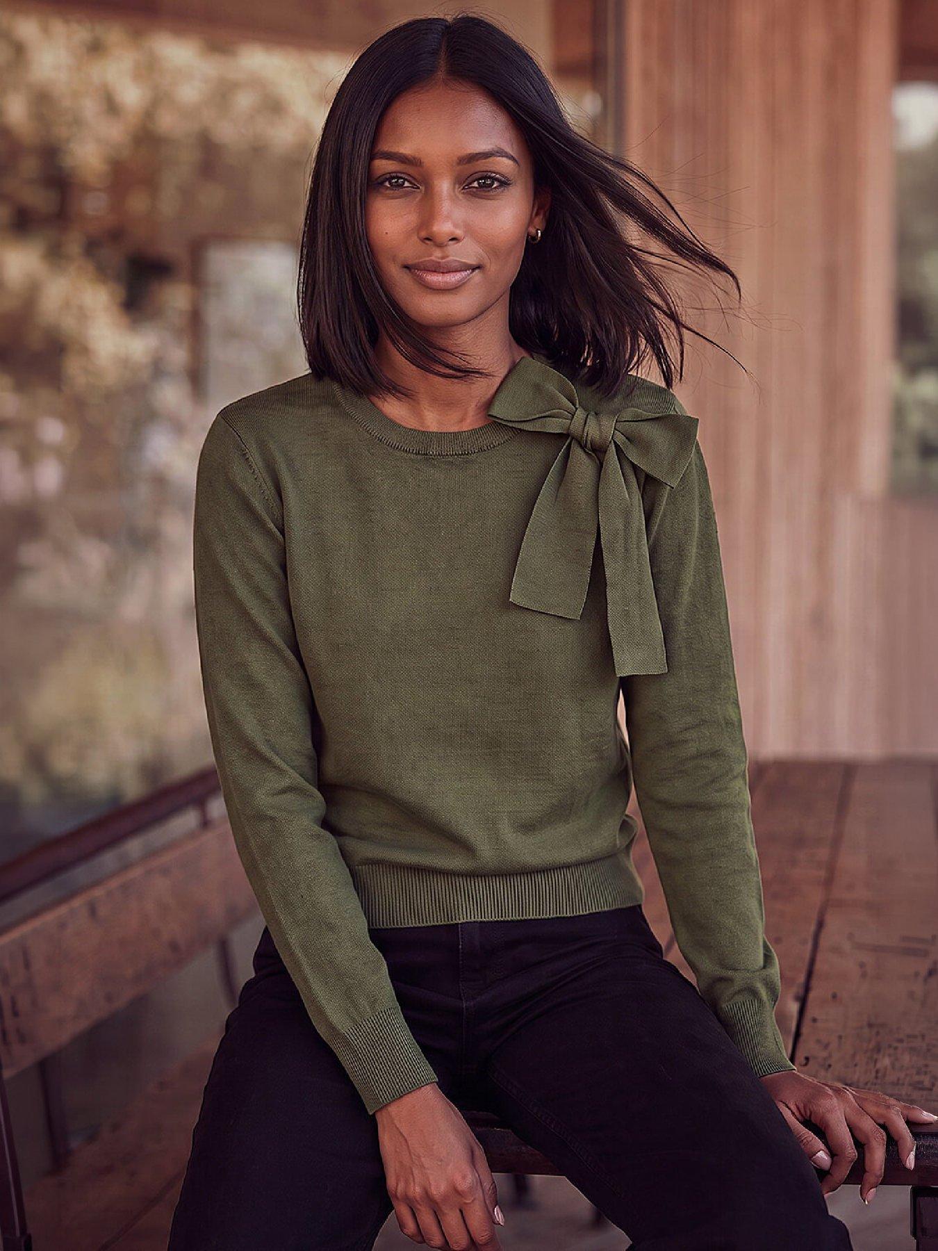 Image 3 of 4 of Roman Womens Bow Detail Long Sleeve Knitted Jumper - Green